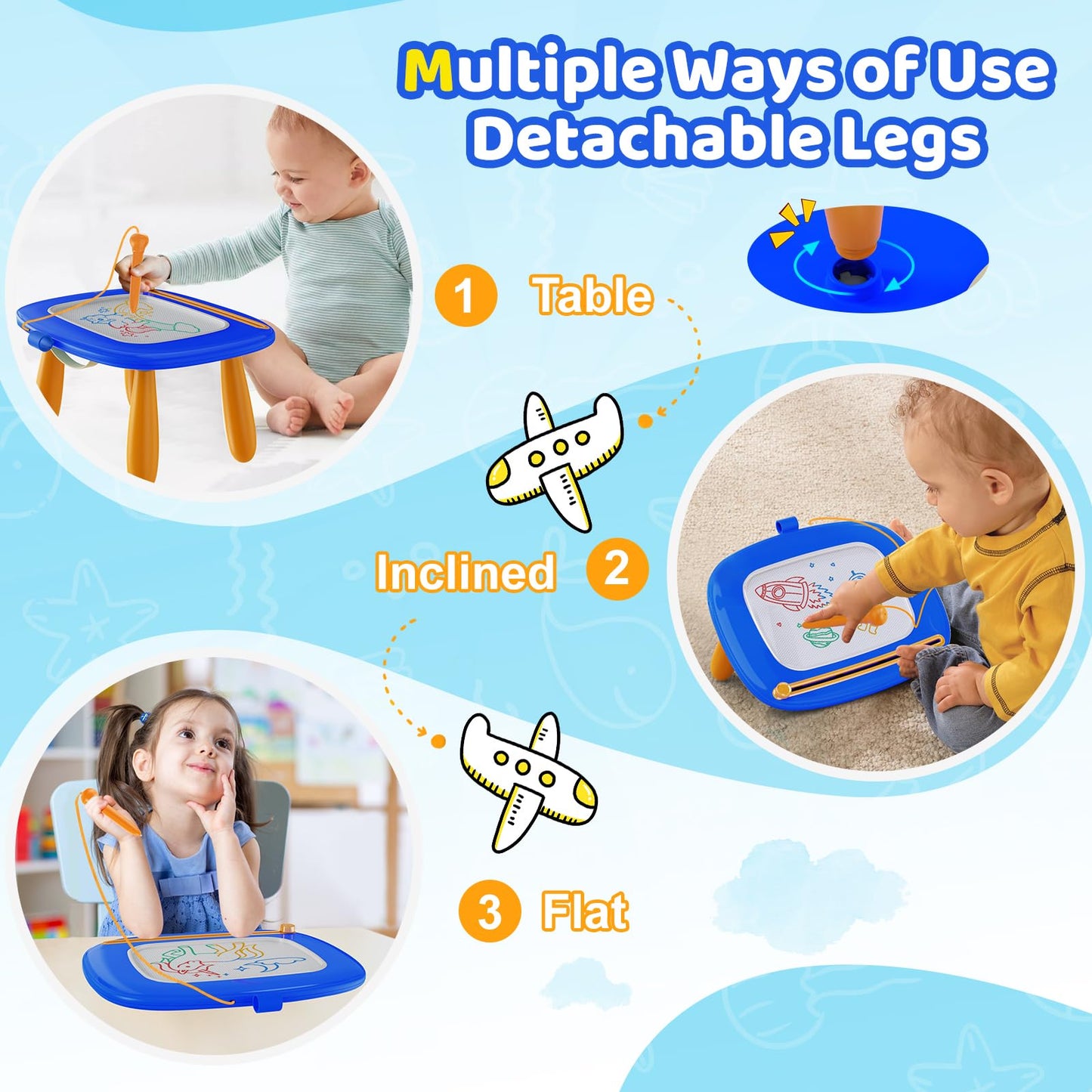 Kikidex Toddler Toys Age 1-3 Magnetic Drawing Board, Kids Toys for 1 2 3 Year Old Boy Girl Birthday Gifts, Erasable Sketching Pad Baby(Dark Blue)