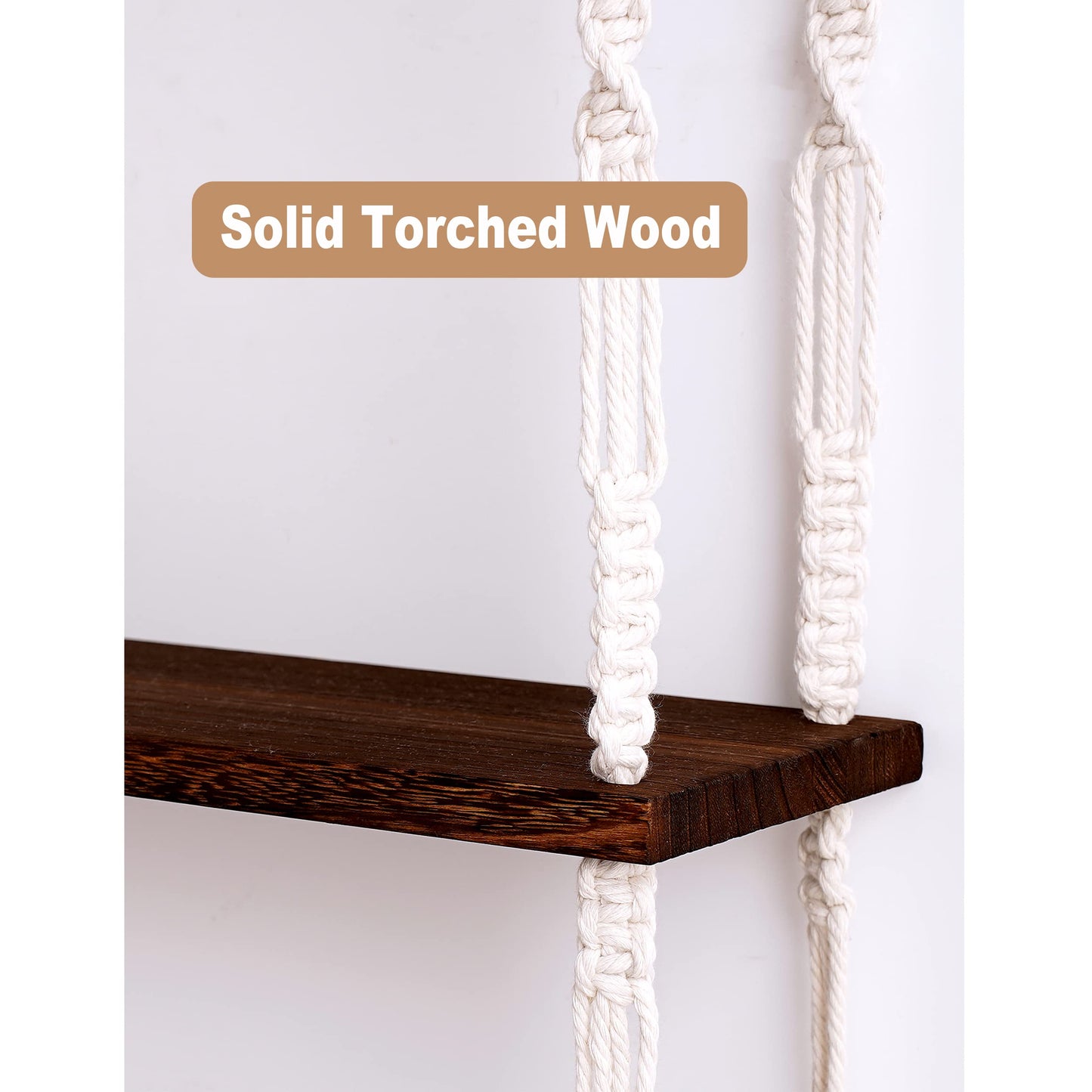 Easever Hanging Shelves, 3-Tier Rustic Plant Shelves, Macrame Wall Hanging Storage, Boho Room Decor for Apartment, Bathroom, Living Room, Bedroom