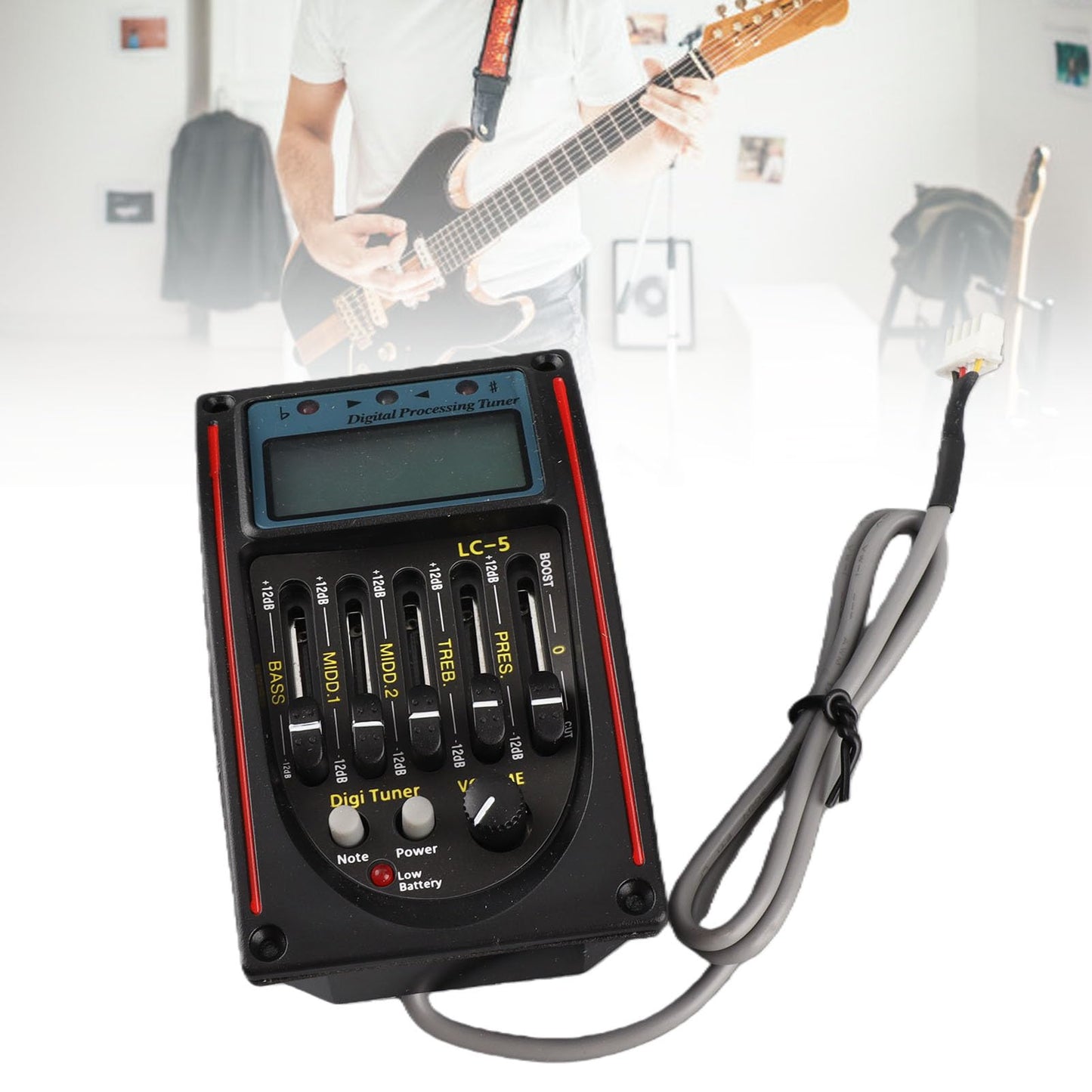 Dilwe Guitar Pickup, 5-Band Preamp EQ LC-5 Equalizer Tuner Piezo Pickup for Acoustic Guitars