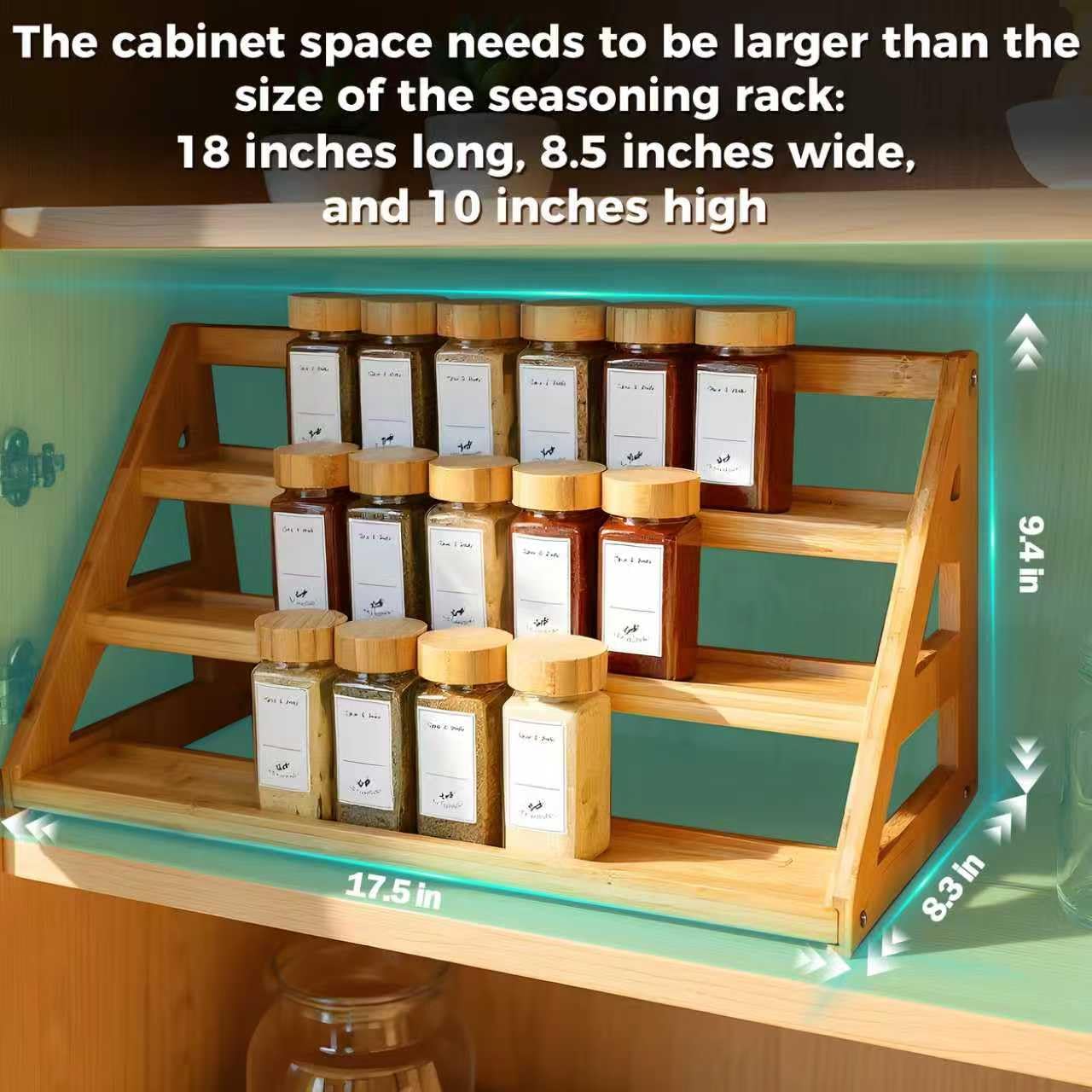 MNADSFKJ Bamboo Tiered Spice Rack, for Countertop Spice Organizer for Pantry Spice Shelf Organizer Kitchen Spices Rack，Cabinet spice rack，Cabinet seasoning rack,Bamboo
