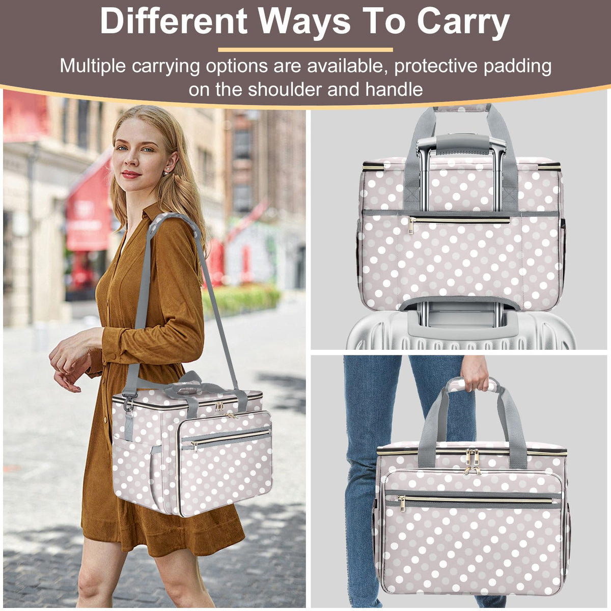Anitor Sewing Machine Case with Removable Bottom Padding, Sewing Machine Bag Fits Most Standard Sewing Machines and Storage Sewing Accessories, for Singer, Brother, Janome, Round Dot，(Bag Only)