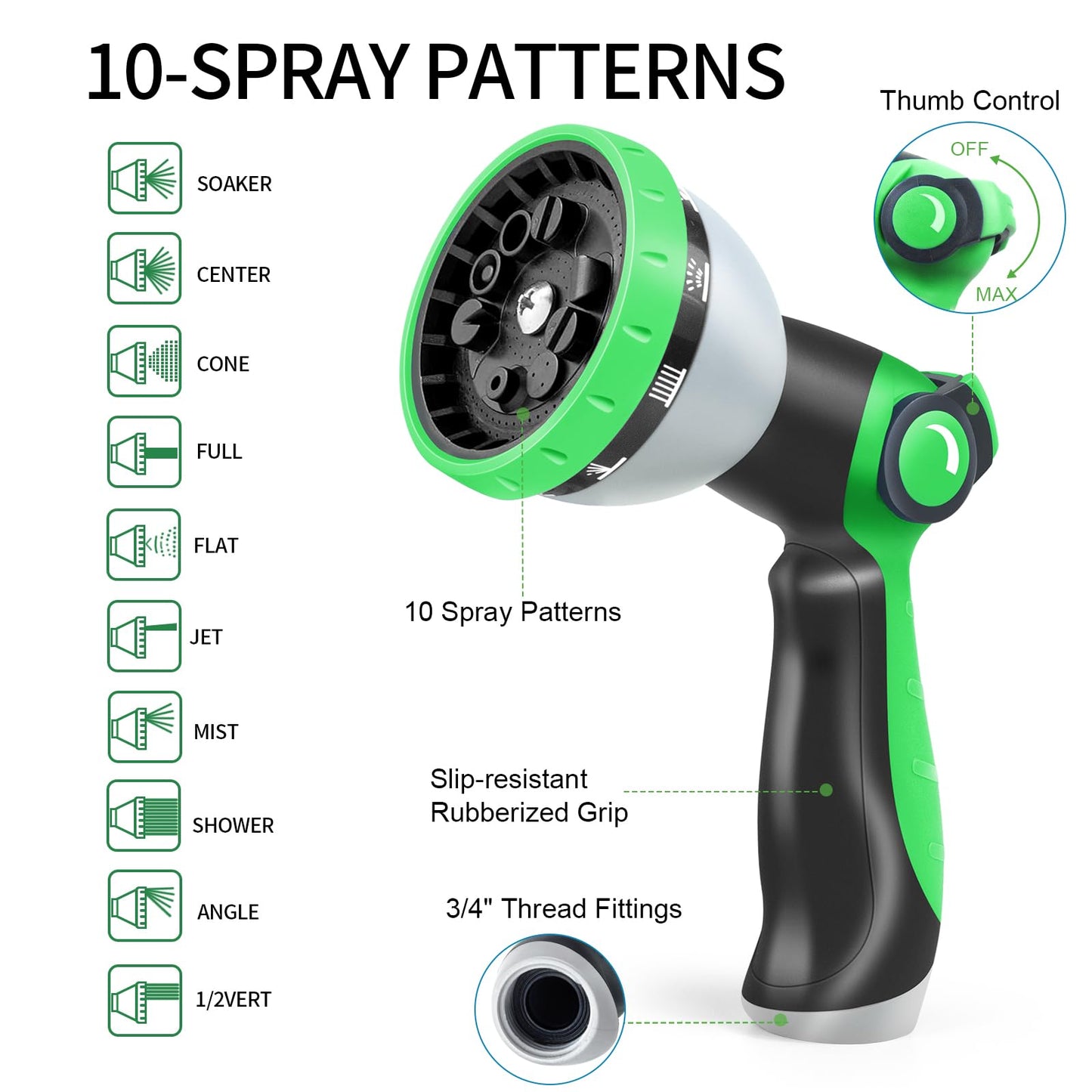 Expandable Garden Hose, Water Hose 100ft with 10 Function Nozzle, Flexible Hose with 3/4" Solid Brass Fittings, Extra Strength Fabric, Easy Storage Kink Free, Black & Green