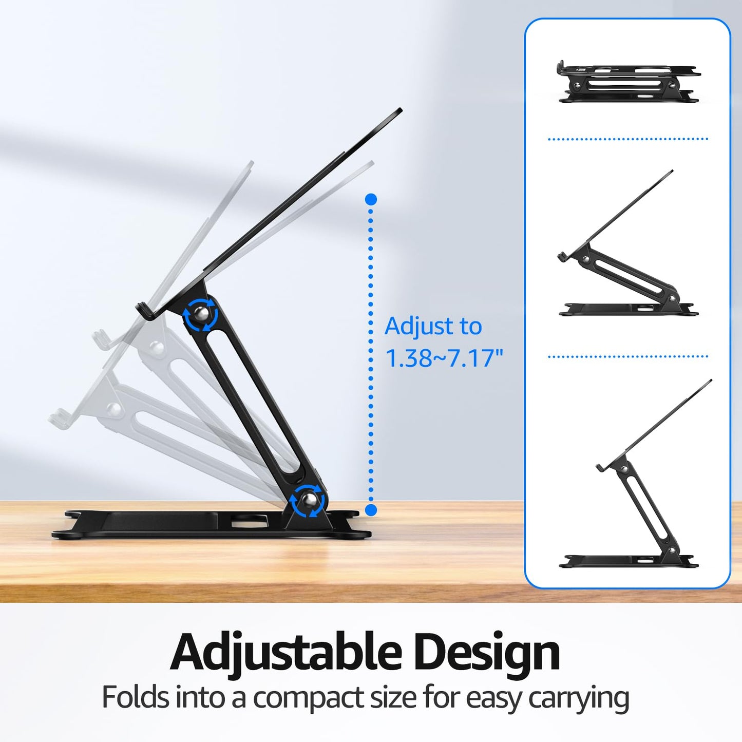 Urmust Laptop Notebook Stand Holder, Ergonomic Adjustable Ultrabook Stand Riser Portable with Heat-Vent Compatible with MacBook Air Pro, Dell, HP, Lenovo Light Weight Aluminum Up to 15.6"(Black)