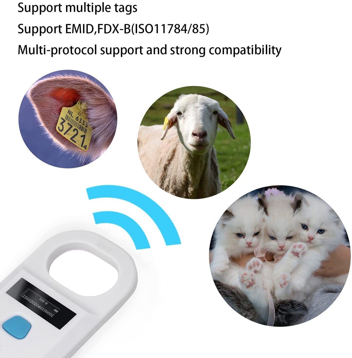 Yanzeo AR180 Pet Microchip Reader, Microchip Registration, EMID Fox-B(ISO11784/11785) 134.2KHz/125KHz Animal ID Tag Handheld Scanner Animal Tag Reader (AR180)