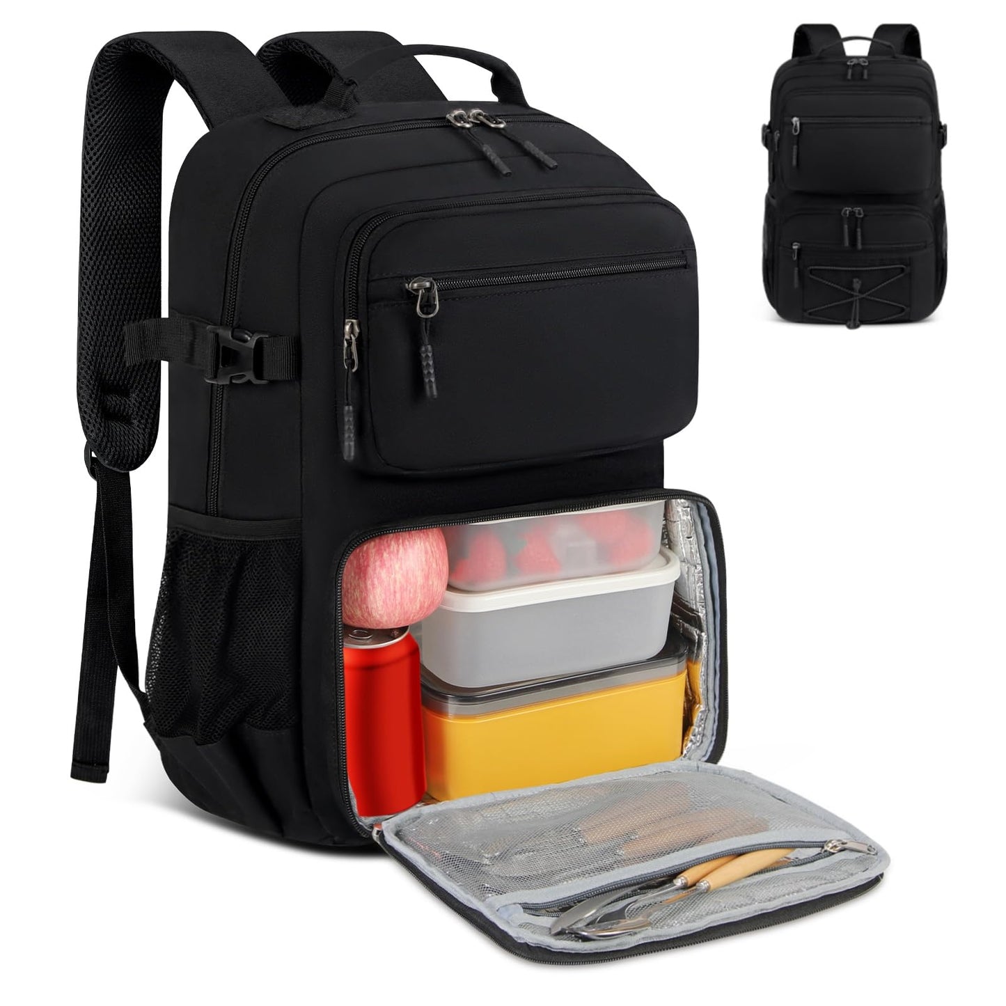 Lunch Backpack 15.6 Inch Laptop Travel Backpack with Insulated Bag Extra Large Backpack for Men Women Waterproof Computer Backpack for Work School College Business, Black