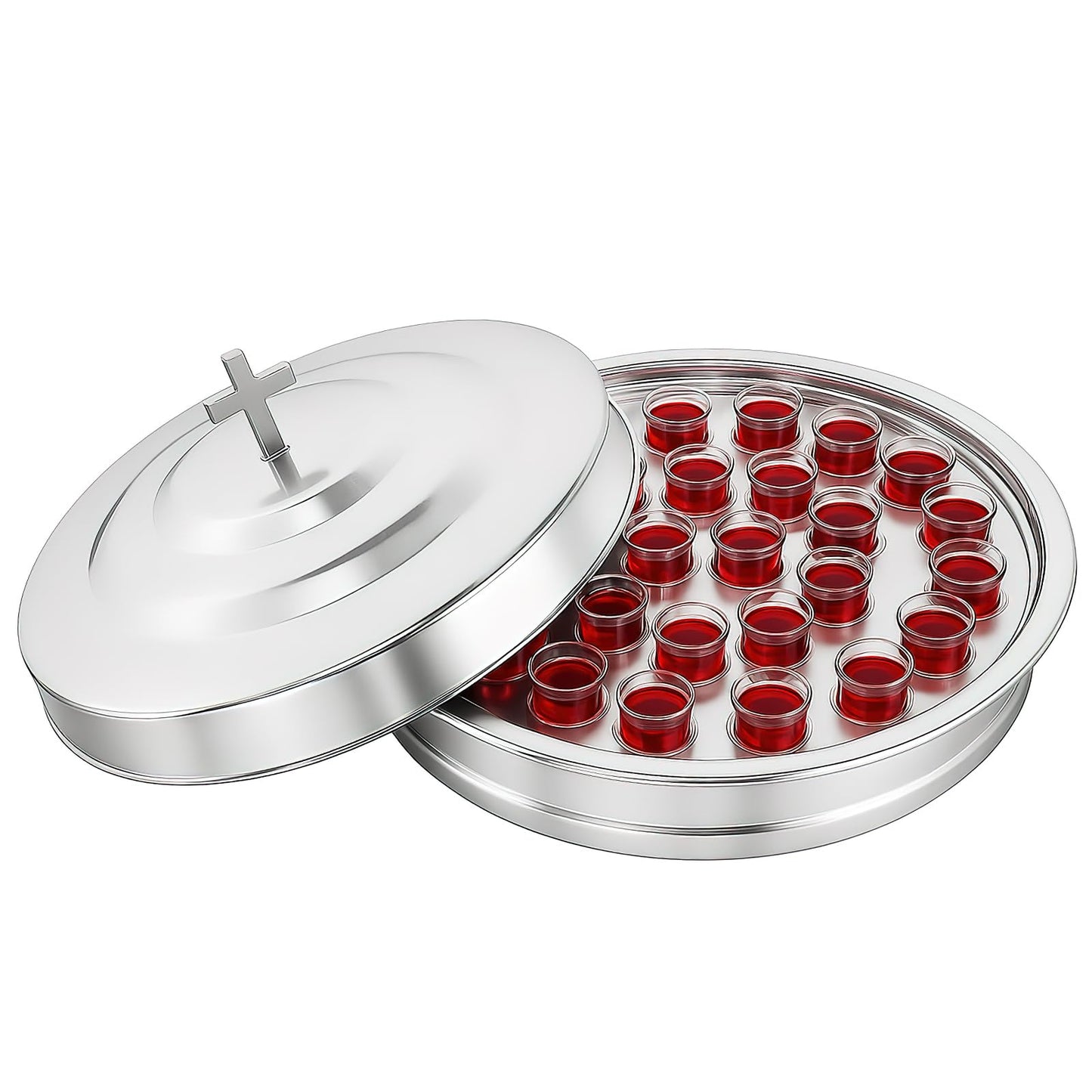 Holy Communion Tray for Churches with Lid Communion Serving Tray Stainless Steel Cup Tray with Cover Church Ware Wine Cups