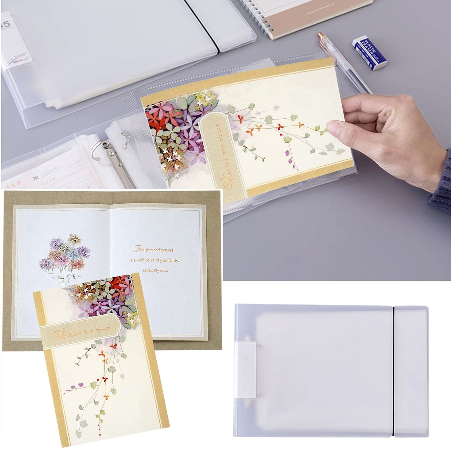 NILSTOREY Greeting Card Organizer, Holds 50+ Pages 2 Ring Binder Transparent Postcard Film Photo Album Ticket Photocards Holder Pocket Sleeves (A4 Type)