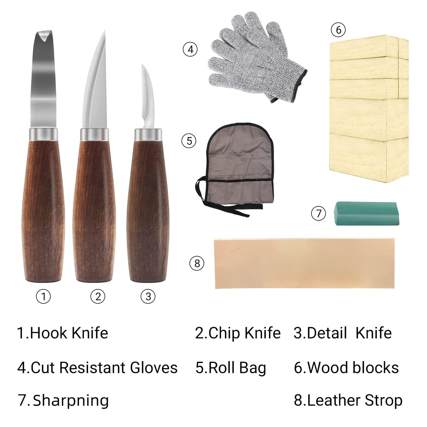 Wood Whittling Kit with Basswood Blocks Gifts Set for Adults and Beginners, Wood Carving Set Includes 3pcs Carving Knife & 8pcs Blocks & Gloves for Widdling Kit