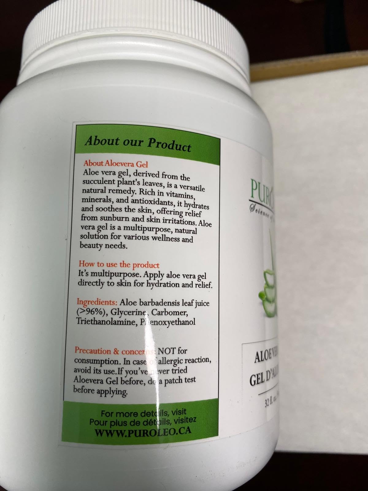 PUROLEO Aloe vera gel 32 Fl Oz/946 ML (Made in Canada) aloe vera gel for face aloe vera gel for hair aloe vera gel for skin Made from aloe vera gel Explore the Goodness - 100% Pure Aloe Vera Gel - Your Go-To for Natural Beauty and Wellness!