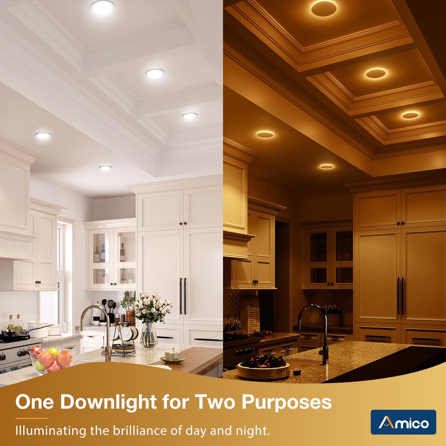 Amico 6 Pack 4 Inch 5CCT Recessed Pot Light with Night Light, 2700K/3000K/3500K/4000K/5000K Selectable, 10W 700LM Dimmable Lumiere Encastre Plafond Led, IC-Rated Light with Junction Box, ETL & FCC