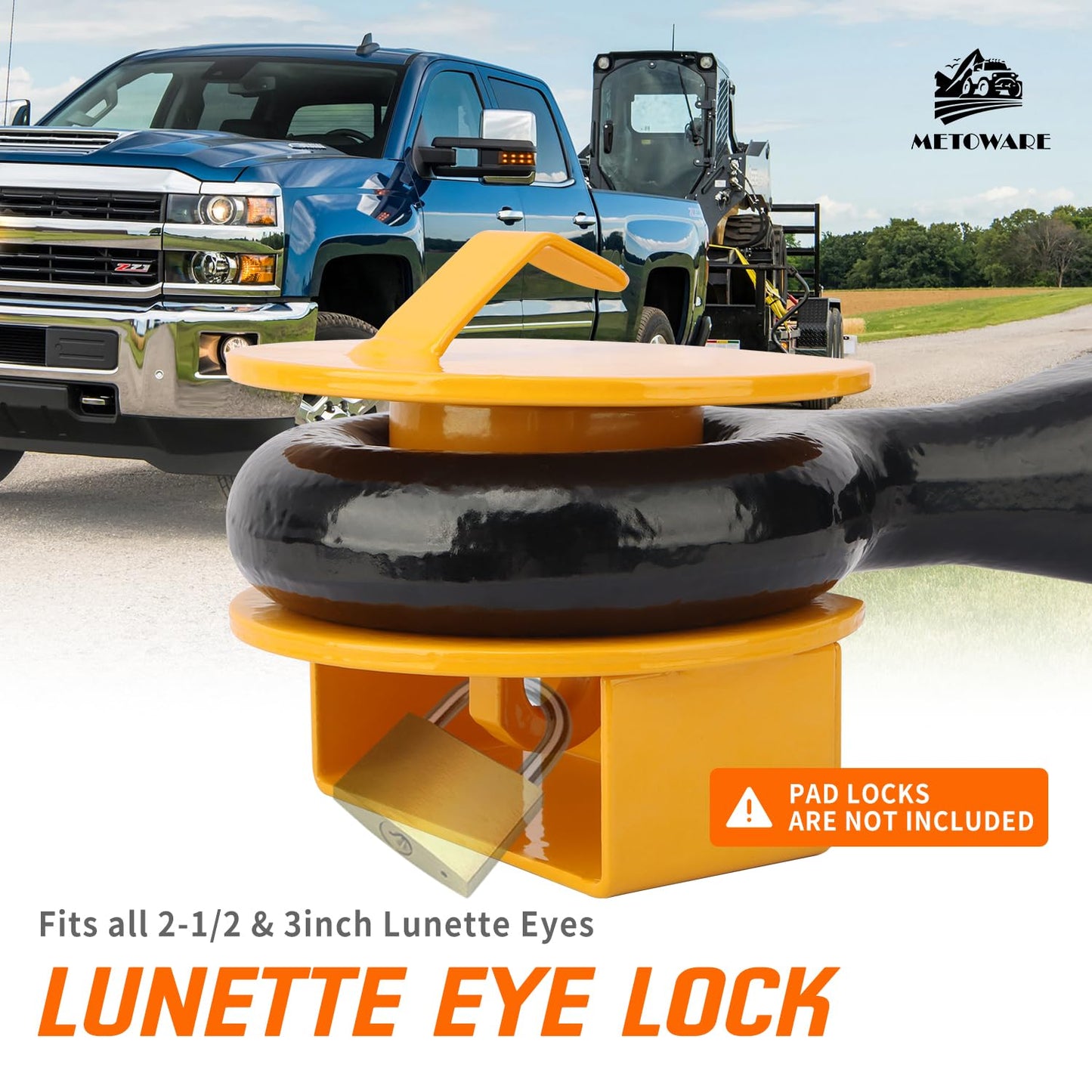 METOWARE Lunette Eye Lock Tow Drawbar Lock Heavy-Duty Steel Trailer Lock Fits All 2-1/2 to 3 Inch Lunette Eyes (Yellow)