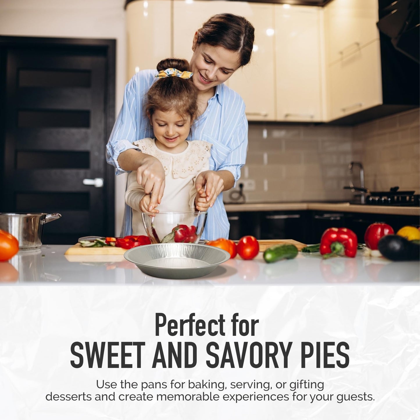 KitchenDance 9 Inch Pie Tins - Premium Disposable Pie Pans Made from 50 Gauge Recyclable Aluminum - Smooth Wall Design for Pies and Dinners - Efficient Baking - 922 (50, Silver)