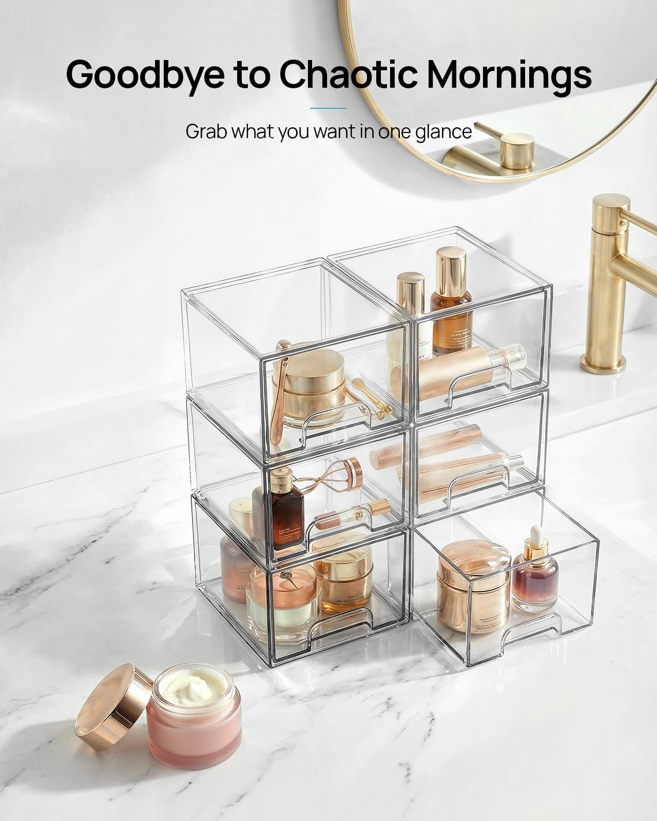Vtopmart 6 Pack Small Stackable Storage Drawers, Acrylic Organiser, Storage and Organisation for Dresser, Bathroom, Cosmetics, Kitchen, Storage Cabinet