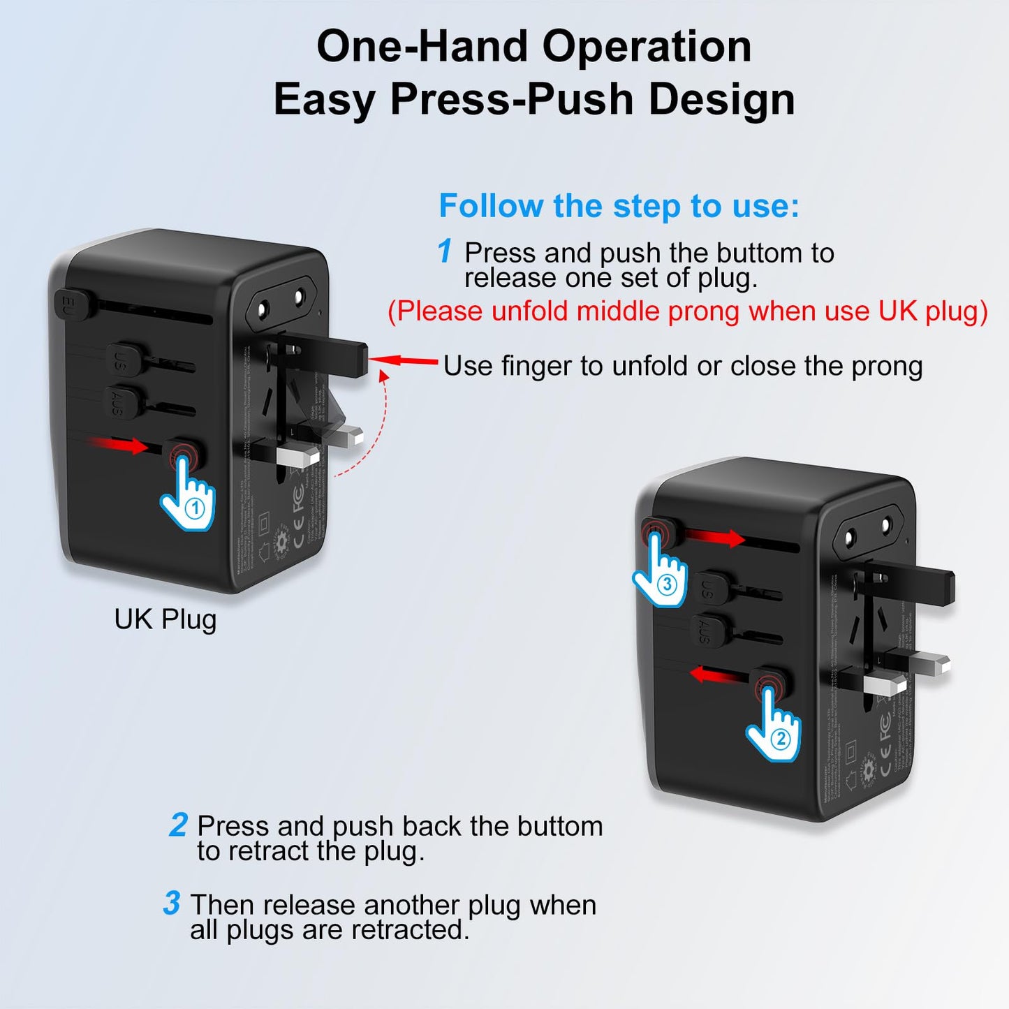 SAUNORCH Universal Travel Adapter, PD 35W 7 in 1 International Power Plug Adapter with 7.0A 4 USB-C and 2 USB-A Fast Wall Charger, Worldwide AC Outlet for US Europe UK AUS (Black+Silver)