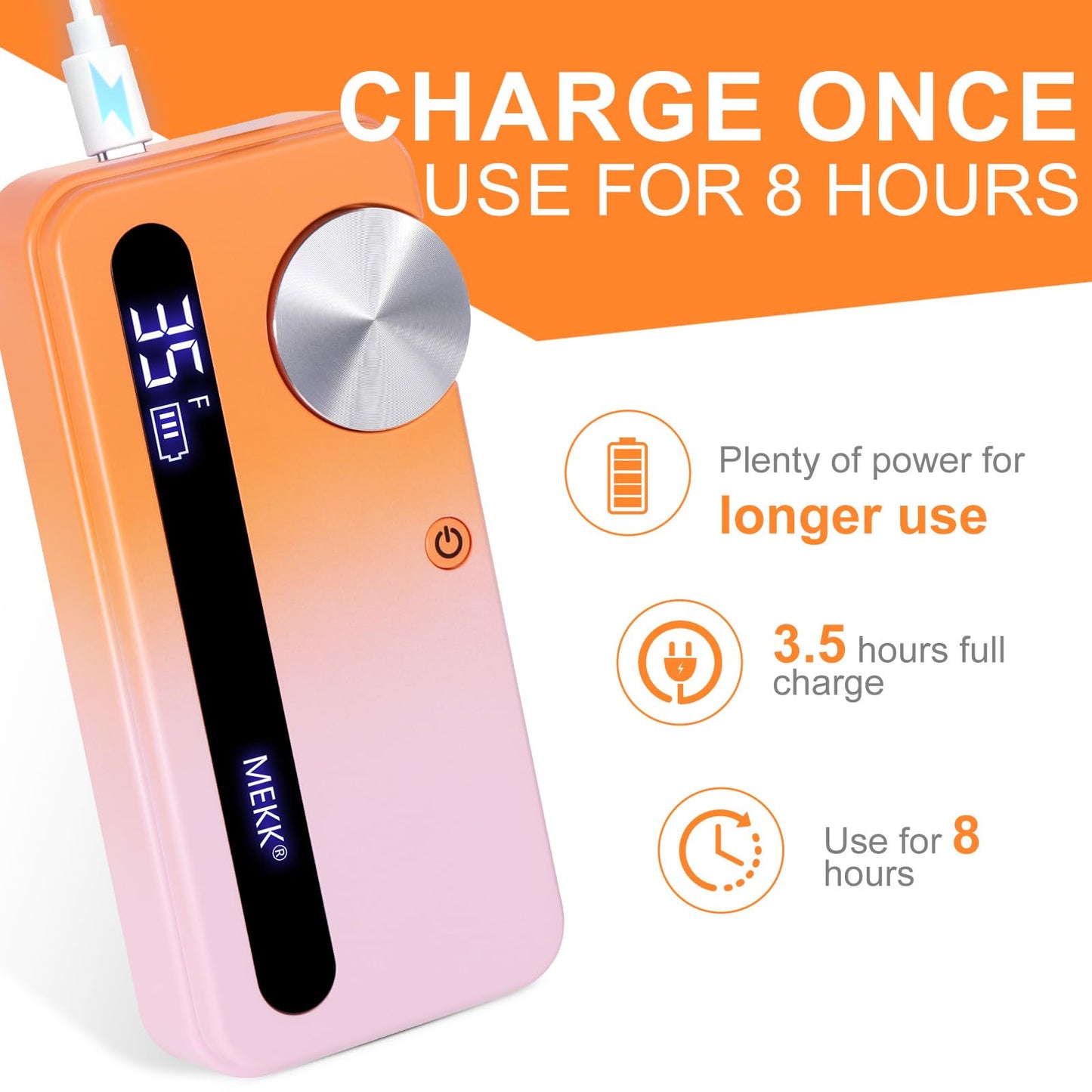 MEKK Nail Drill,Professional Electric Cordless Nail Drill for Gel Nails,Electric Nail File for Gel Nails 35000RPM,3000mAh E File,An-ti Shaking Efile (Orange)