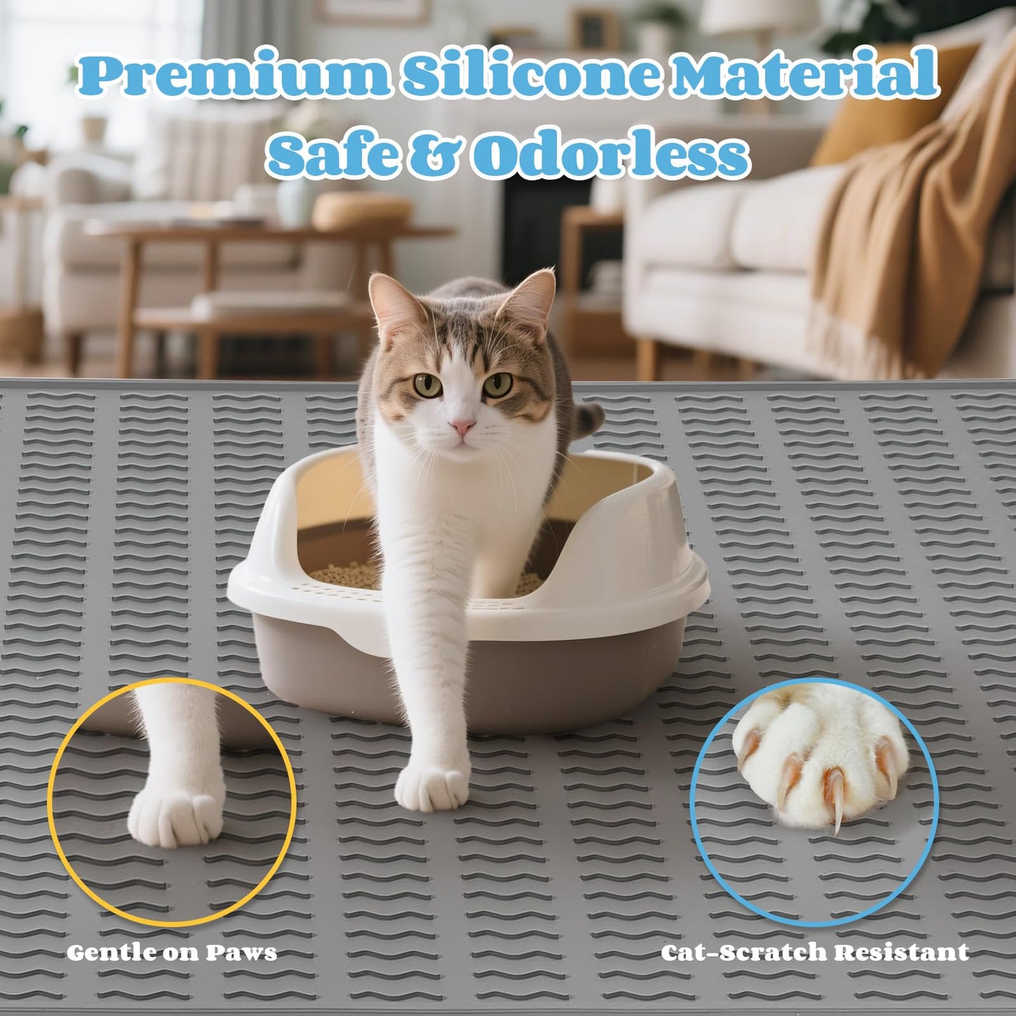 Colewin Cat Litter Mat,120x89cm Extra Large Litter Mats Silicone,Waterproof Floor Litter Box Mat Indoor,Jumbo Washable Cats Litter Mat Litter Trapping Mat Easy Clean XXL(Grey)
