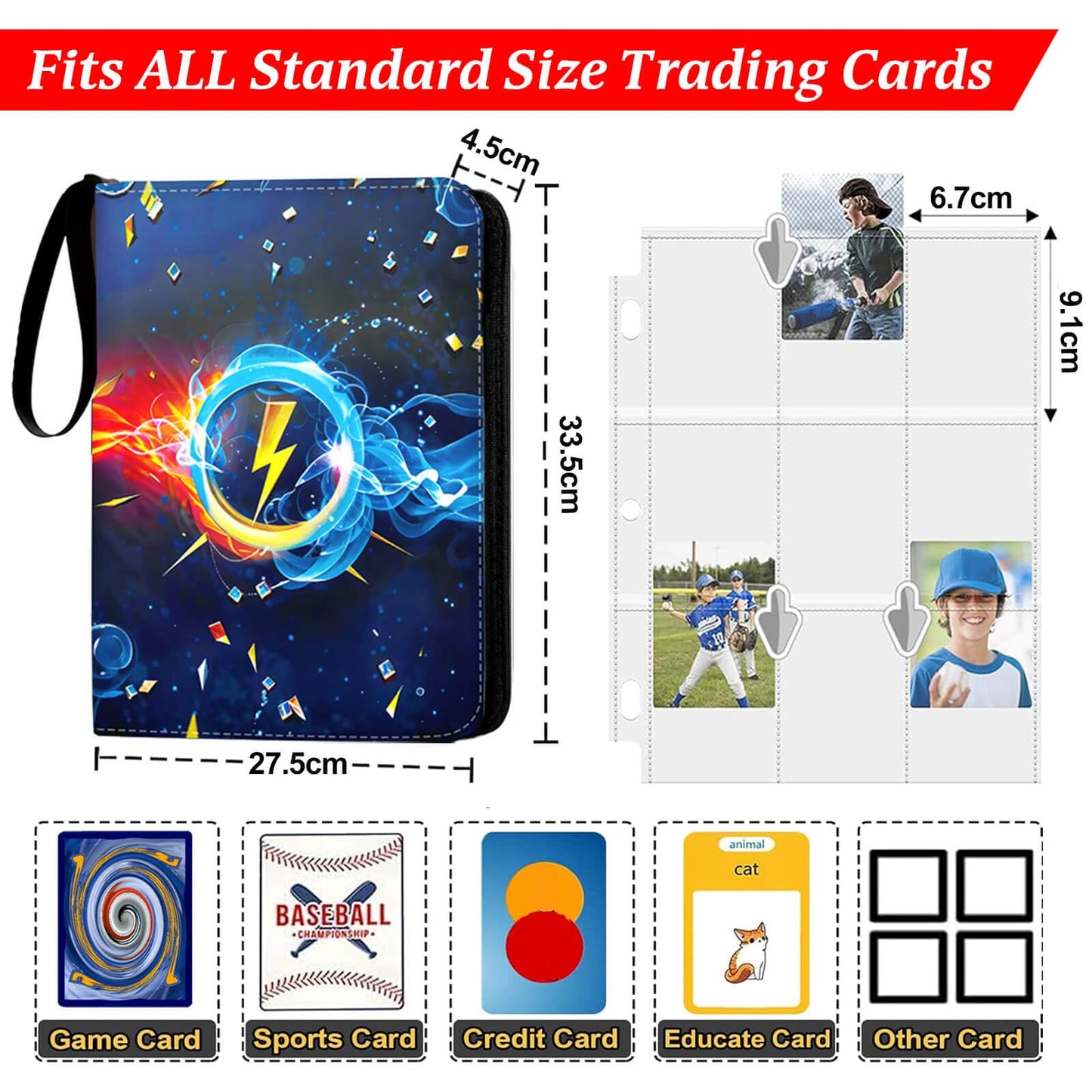 Karjiang 9-Pocket Card Binder, 900 Capacity Trading Card Binder with 50 Removable Pages for MTG, TCG Game Cards and Sports Cards Storage, Waterproof PU Leather Zipper Card Album (Cartable Carte)