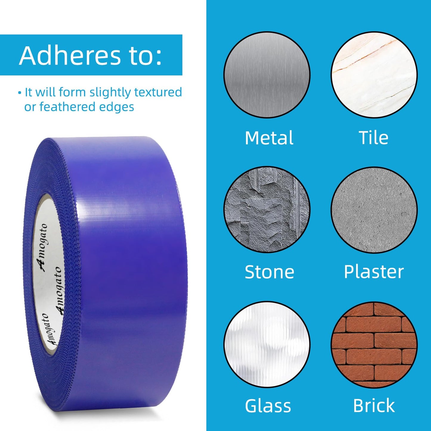 AMOGATO Blue Stucco Tape, 2 Inch x 60 Yards x 2 Roll, UV-Resistant Blue Stucco Tape, Waterproof Polyethylene Masking Tape for Home Renovation, Construction, Surface Protection, Tile Scratch Prevention