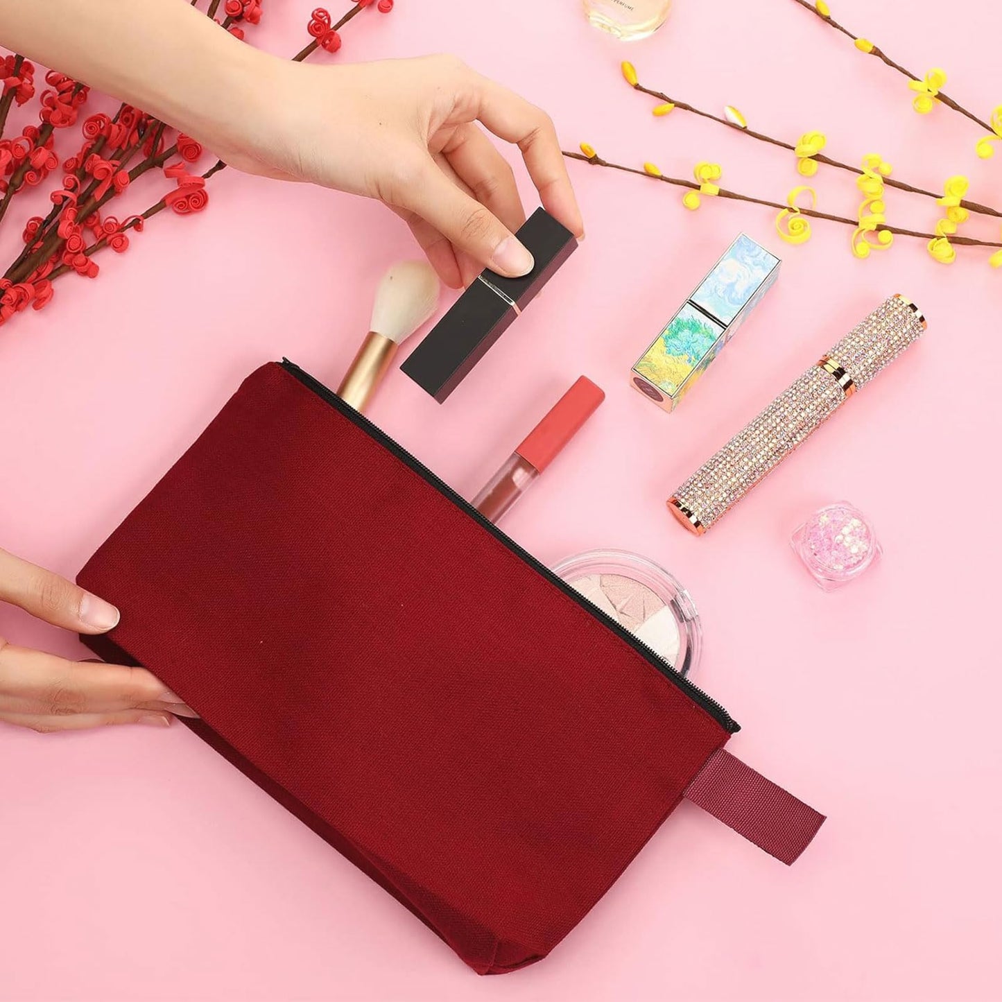 40 Pcs Canvas Makeup Bags Travel Cosmetic Pouch with Zipper Portable Multi Purpose Blank Small Traveling Zippered Organizer for Women Purse Toiletry Pencil Bag,10 Colors,7.4 x 5.1 x 1.7 Inch