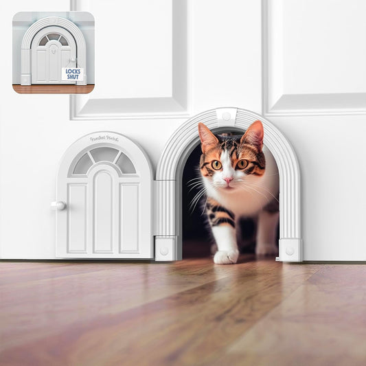 Cat Door for Interior Door - No-Flap Design for Cats Up to 20 lbs, Easy DIY Setup, Secured Installation in Minutes, No Training Needed
