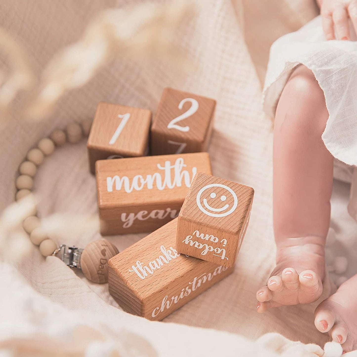 Milestone Blocks Set of 6 Baby Age Blocks for Monthly Milestone Wooden Photo Props Set Perfect for Baby Shower and Keepsake