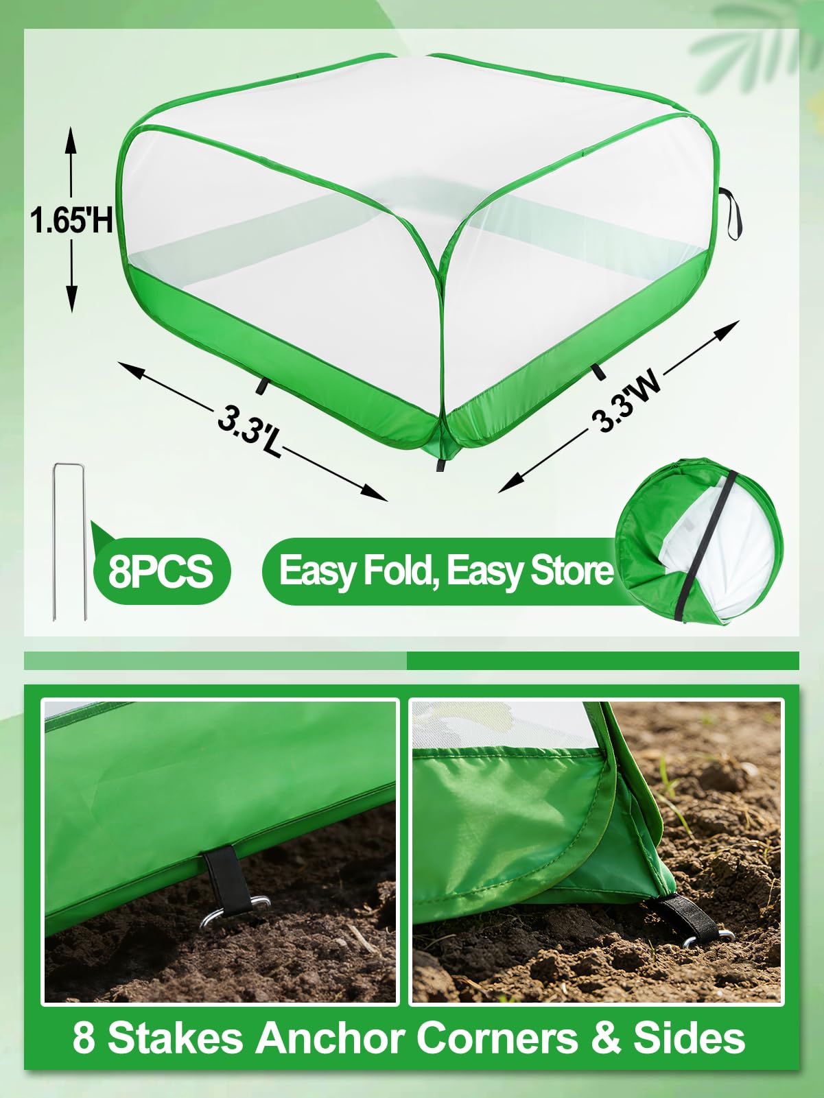 Upgraded Garden Netting - 3.3 × 3.3 × 1.65 FT Plant Covers Net for Square Raised Garden Bed, Ultra Fine Garden Mesh Netting Protection from Bird Pest Barrier Net Row Cover for Plant Fruit Vegetable