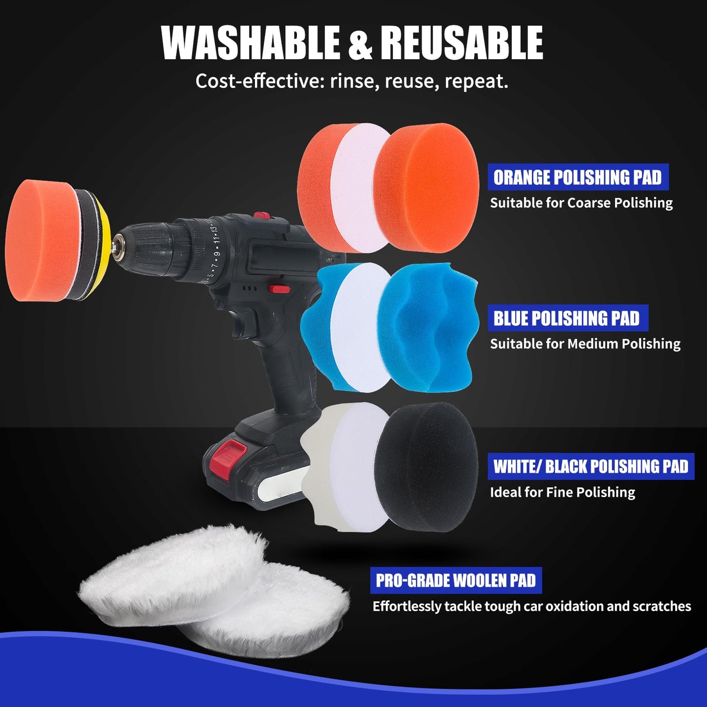 133 PCS Sanding Disc Drill Polishing Kit Sanding Attachment, 3 Inch Wet Dry Headlight Restoration Kit, Hook and Loop Sandpaper Pad with Rotary Tools for Car Wood Metal Glass Resin Expoxy 60-10000 Grit