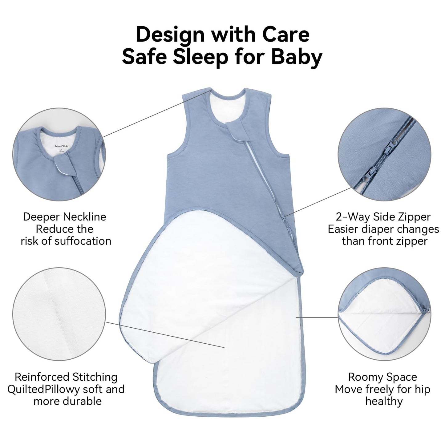 BubblePanda Bamboo Sleep Sack 2t-3t 0.5 Tog Soft Lightweight Toddler Sleep Sack 24-36 Months for Babies 2-Way Zipper Wearable Blanket Baby 3t