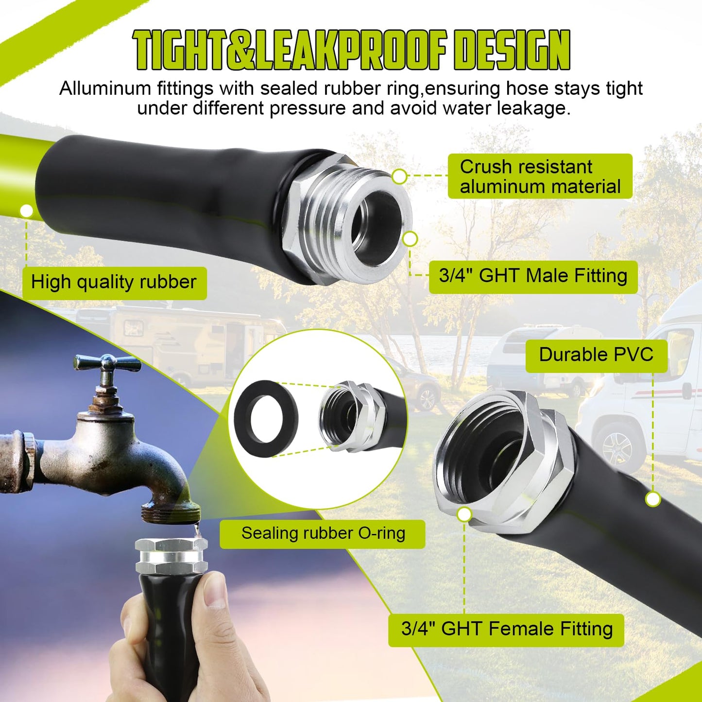 TIPHOPE 25FT Garden Hose with Aluminum 3/4”GHT Connector Fitting Heavy Duty Garden Water Hose with Swivel Grip Handle,Flexible 5/8”Inner Diameter Water Hose for RV Camper Lawn Yard,350PSI Burst Rating