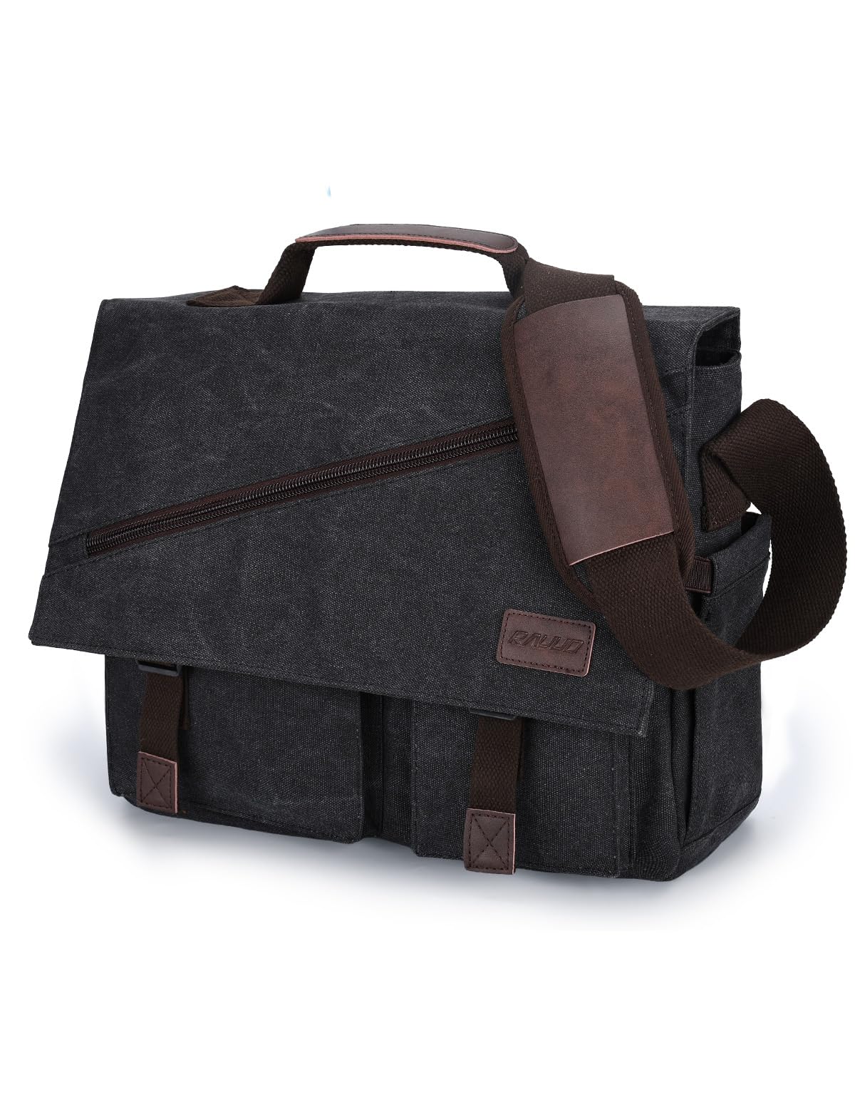 RAVUO Messenger Bag for Men, Water-Resistant Canvas Satchel Briefcase, Fits 15.6 Inch Laptop, Padded Strap, Large Capacity Laptop Bag for Work, Business, College-Black