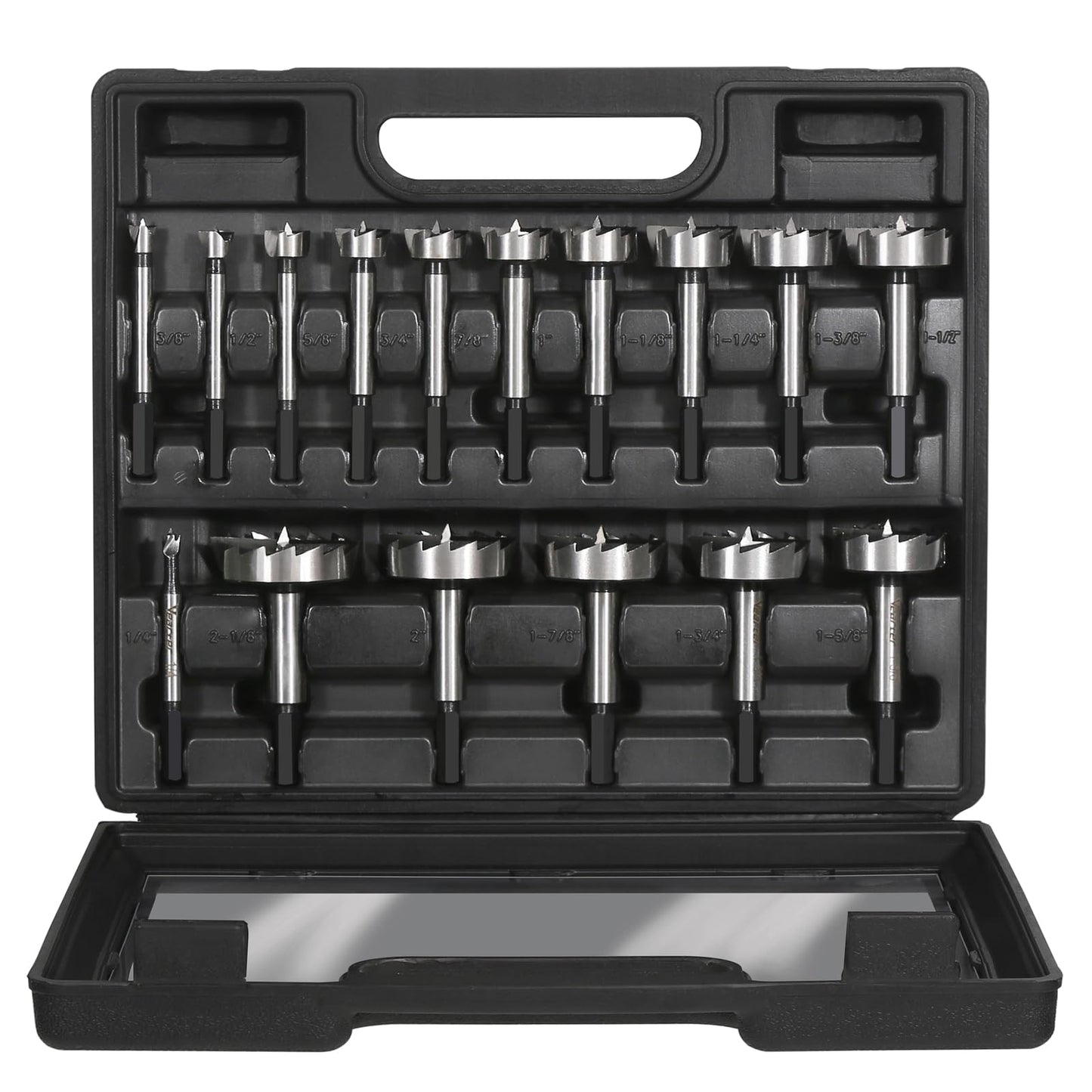Vearter 16PCS Forstner Drill Bit Set, 1/4'' to 2-1/8'' HCS Multi-Tooth Woodworking Tools with Hex Shank, Hole Saw Cutter Hinge Boring Bit Kit for Solid Wood, MDF, Particleboard