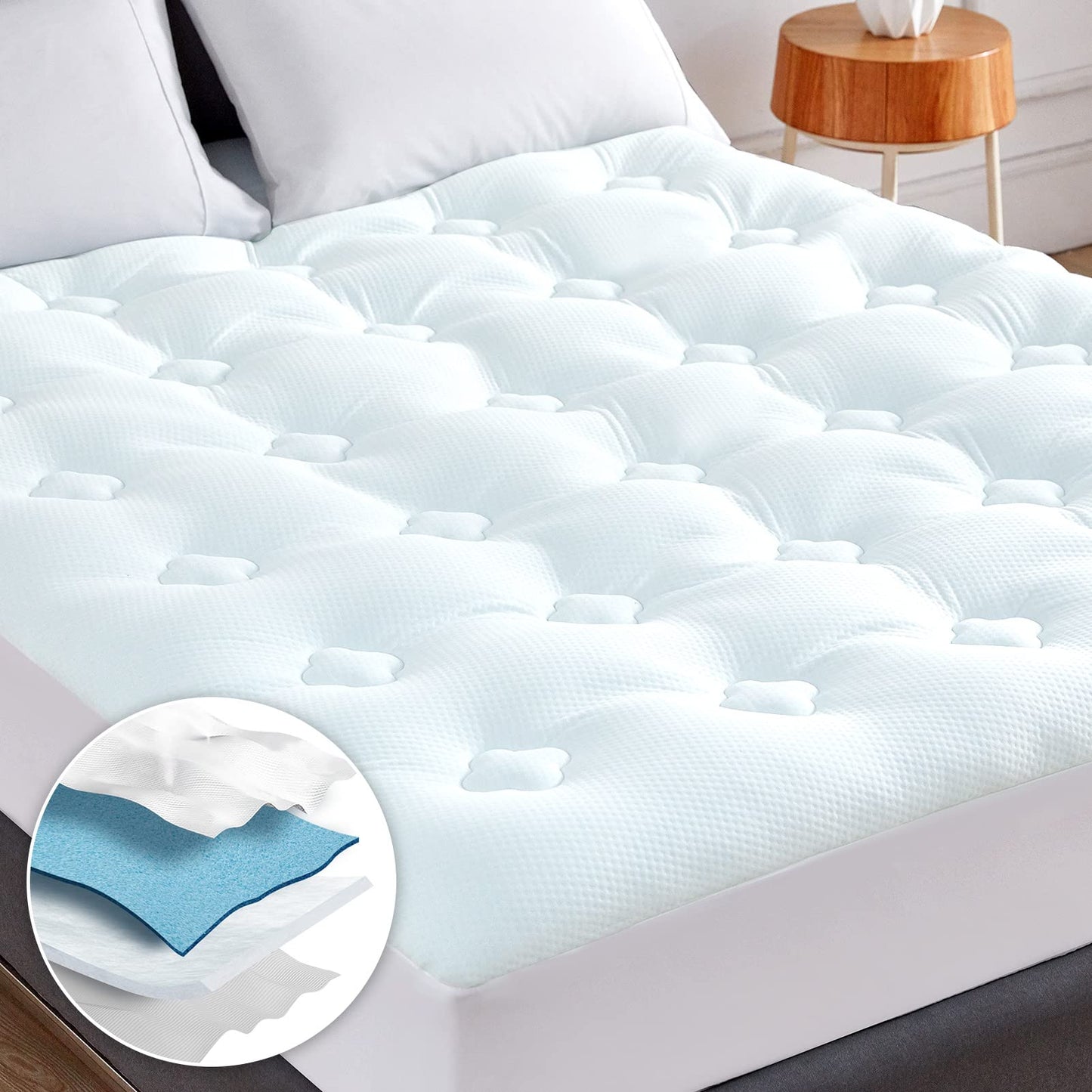Hansleep King Memory Foam Mattress Topper, Bamboo Cooling Mattress Pad King Size with Deep Pocket, Breathable Air Mattress Topper Cover, White, 78x80 Inches