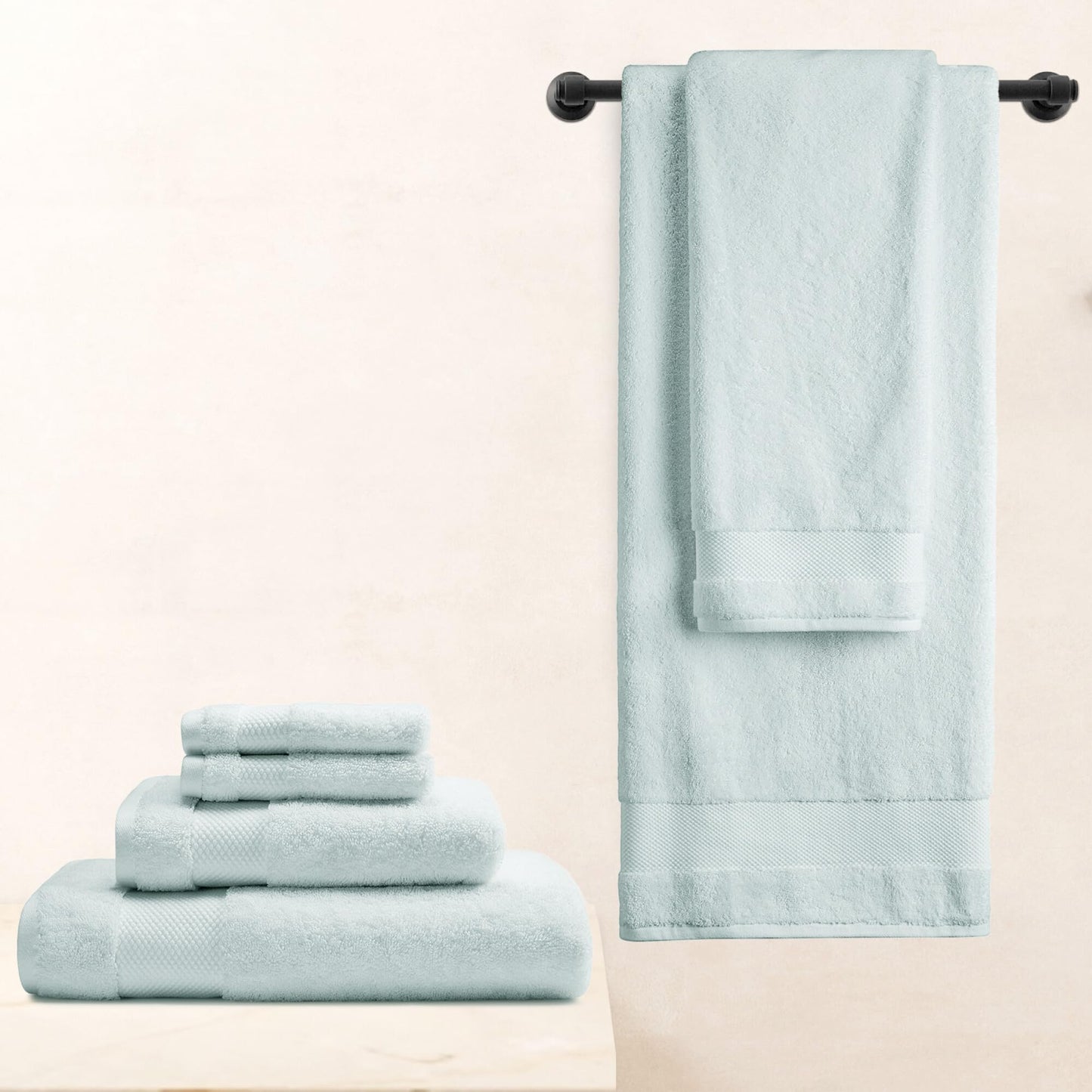 BIOWEAVES 100% Organic Cotton 700 GSM Plush Washcloths 13" x 13" GOTS Certified - Seafoam, Pack of 12