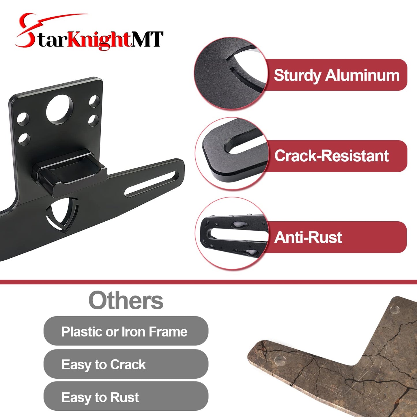 StarknightMT Universal UTV ATV License Plate Holder with LED Light, Heavy Duty Aluminum License Plate Mount Compatible with Polaris RZR Ranger, Can-Am Maverick X3, Trailer, Golf Cart, Boat, RV