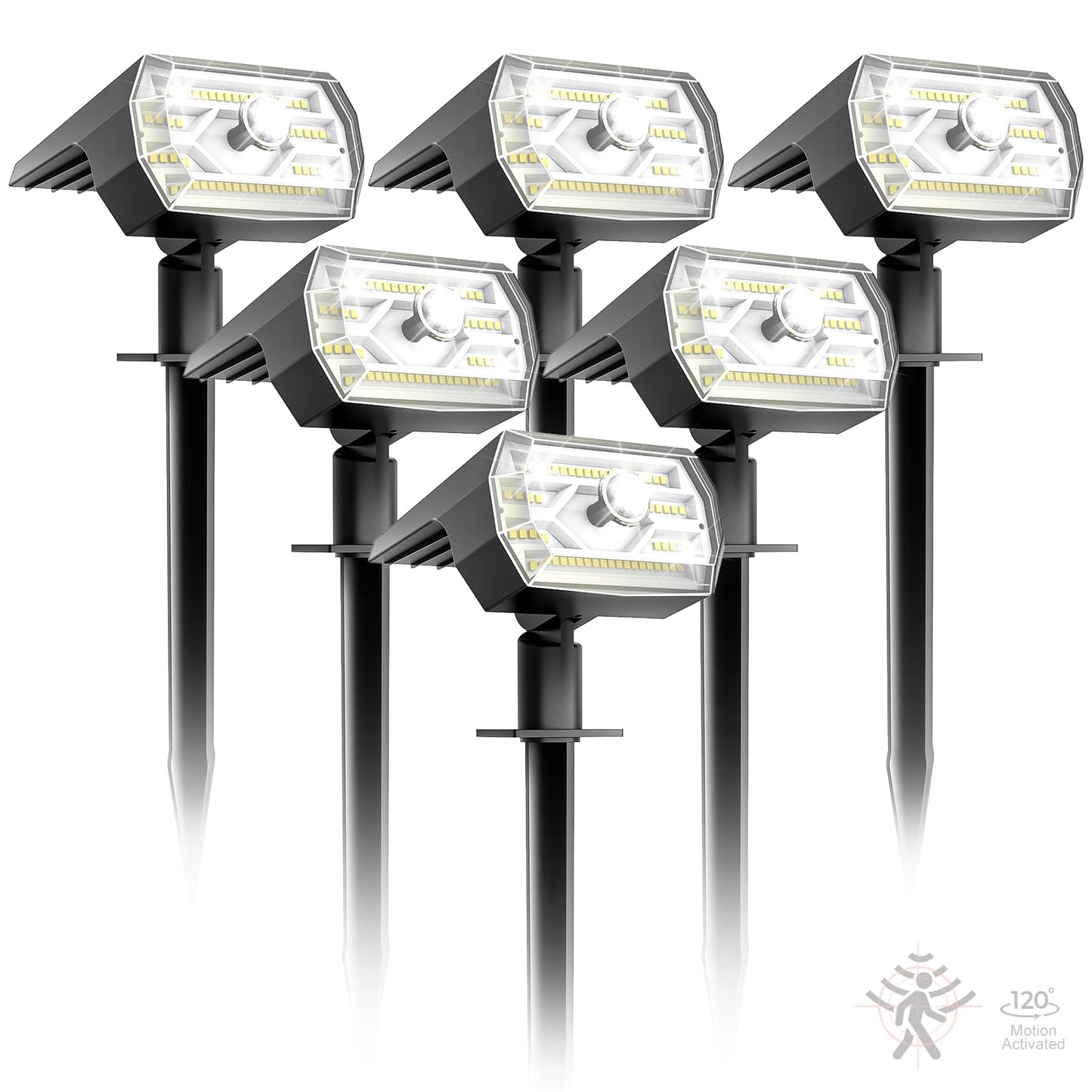Solar Spot Lights Outdoor, 6 Pack 60 LED/3 Modes Solar Motion Sensor Lights with Optical Lenses, IP67 Waterproof Outdoor Solar Lights, Auto ON/Off Solar Lights Outdoor for Yard, Garden, Lawn