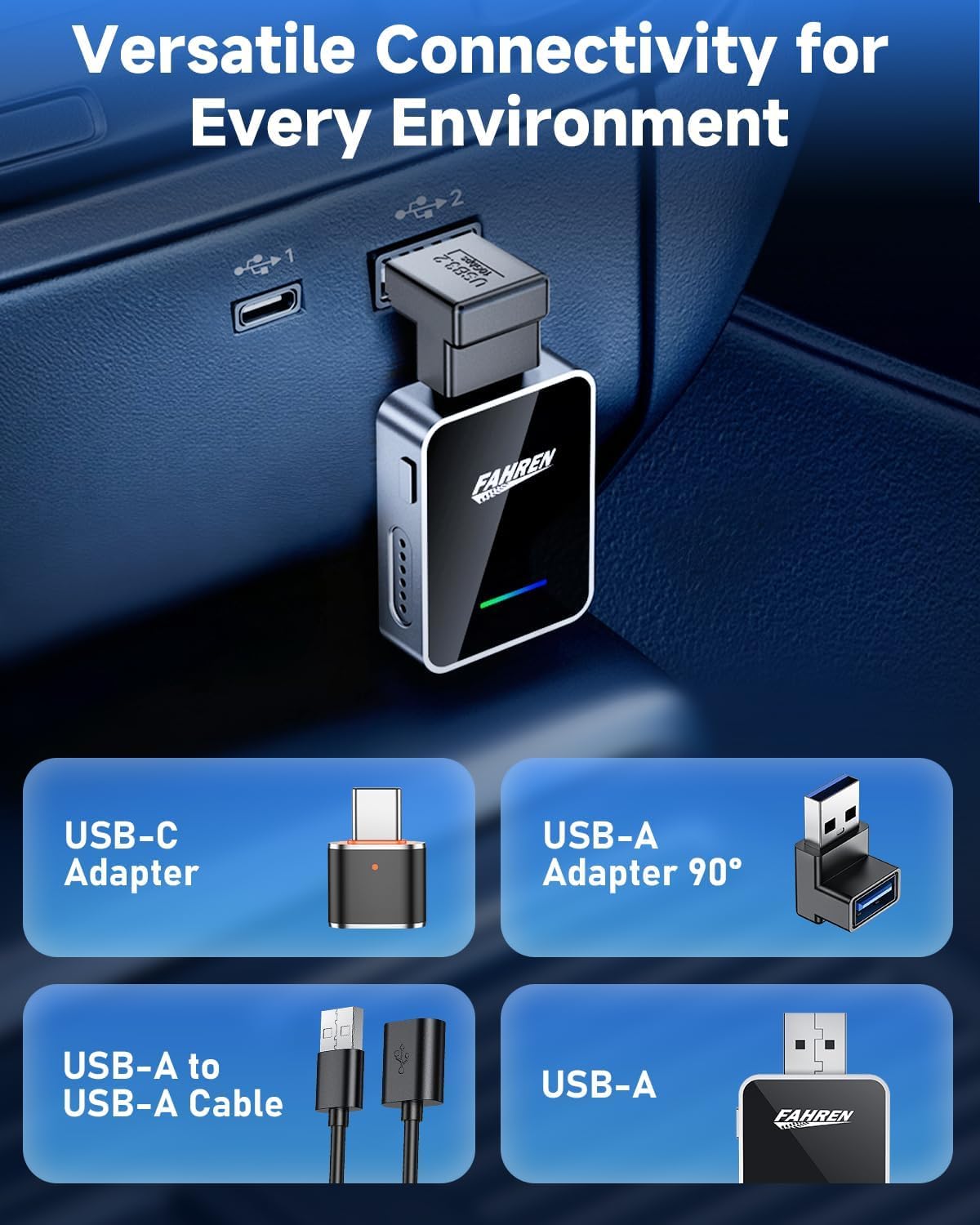 FAHREN 𝟐𝟎𝟐𝟔 𝐔𝐩𝐠𝐫𝐚𝐝𝐞𝐝 2-in-1 Wireless CarPlay Adapter & Android Auto Adapter, One-Click Disconnect & Device Switching, Mini Size 3s Auto Reconnect, Stable 5GHz WiFi & Bluetooth, Plug & Play