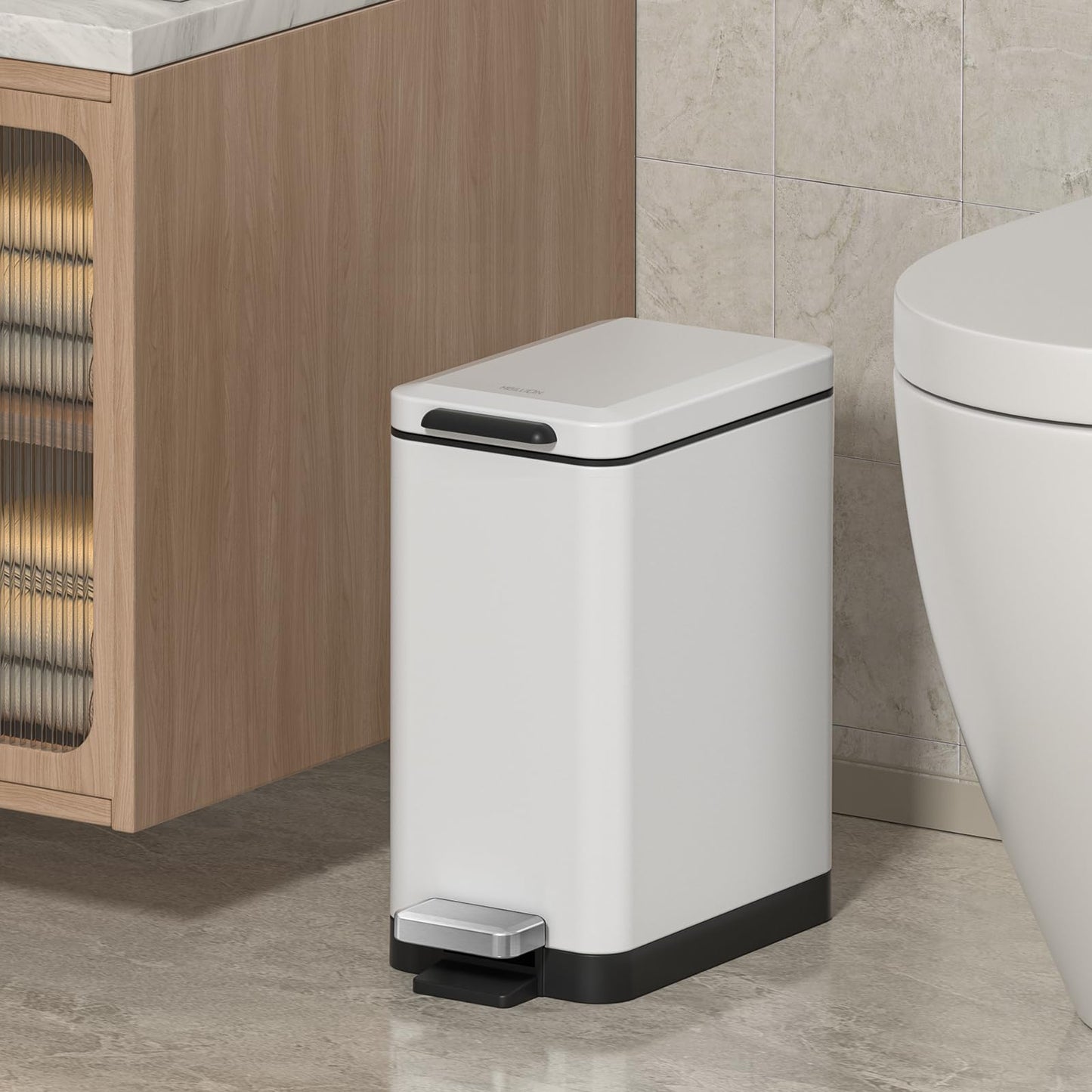 Mbillion Step Trash Can 10 Liter 2.6 Gallon Slim Design Step-On Trash Can with Strong Pedal, Stainless Steel Rectangular Garbage Can, White (MB 8877)