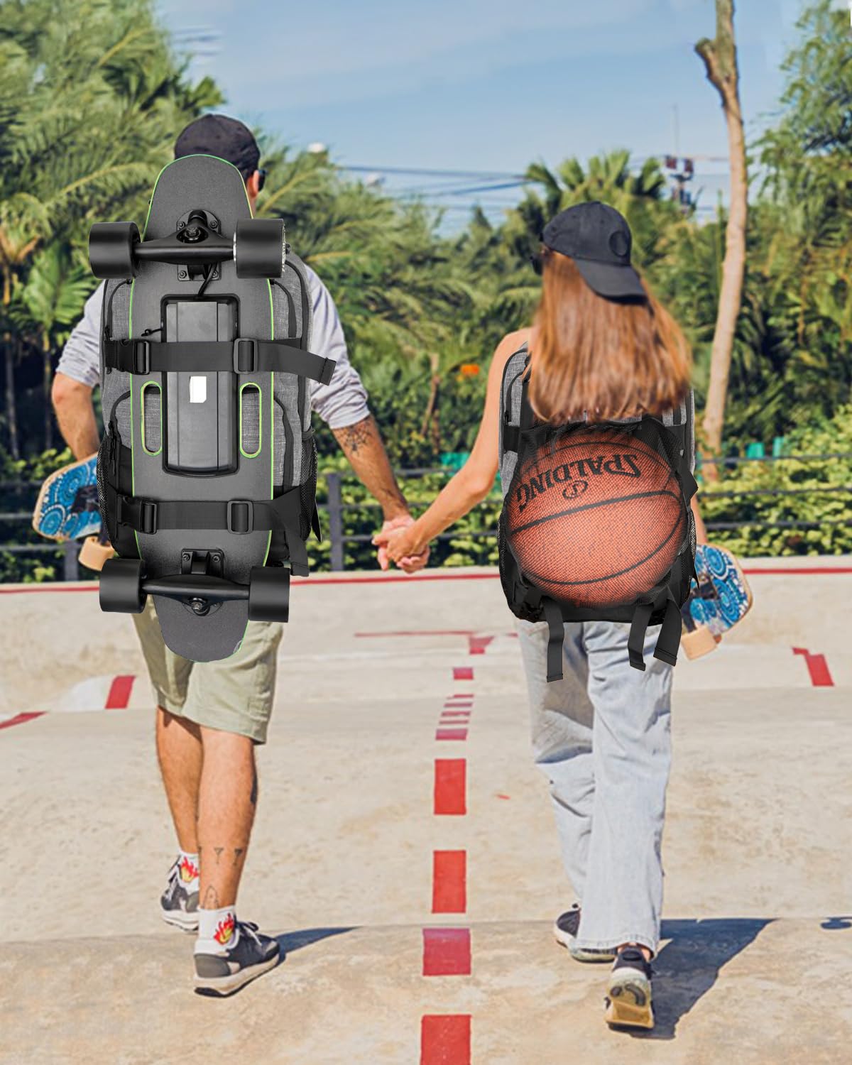 WOLT Skateboard Backpack, 15.6 Inch Laptop Backpack for Men Women, Sports Backpack with Ball Holder, Grey, One Size, Skateboard Backpack