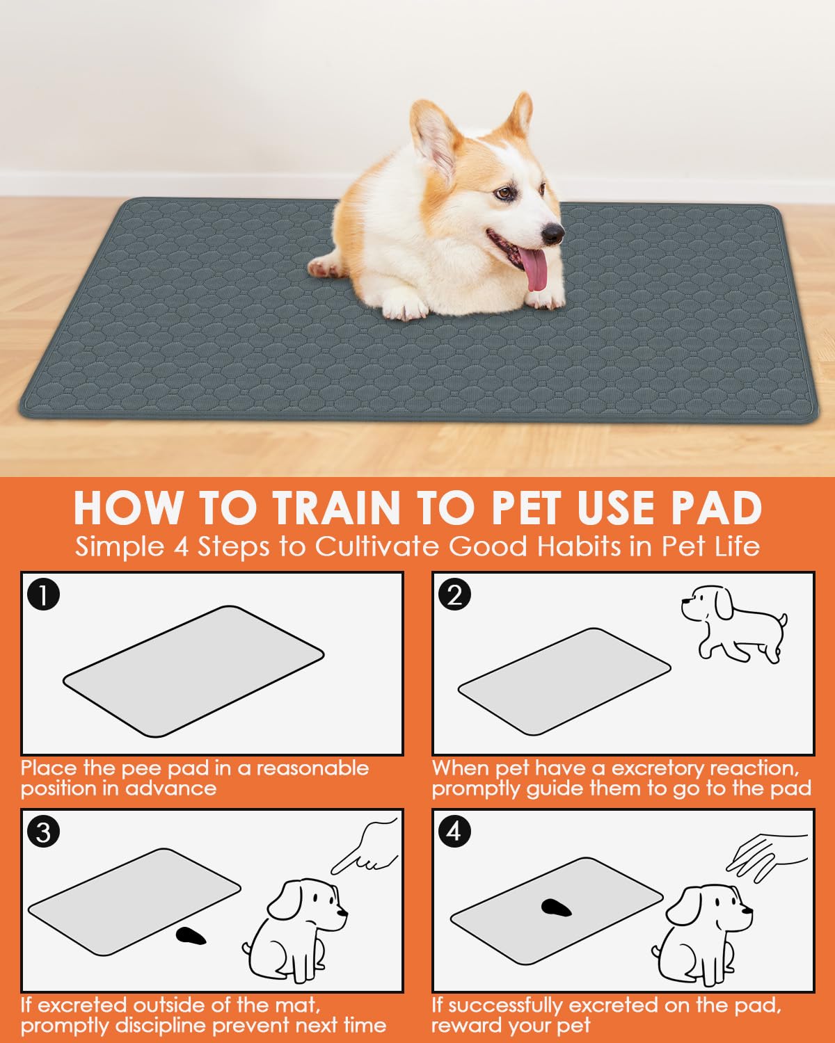 Bissap 2 Packs Guinea Pig Cage Liners, 47''X24'' Washable Guinea Pig Pee Pads Non Slip Reusable Fast and Super Absorbent Bedding for Small Animals Rabbit Hamster Chinchillas Rat - Grey