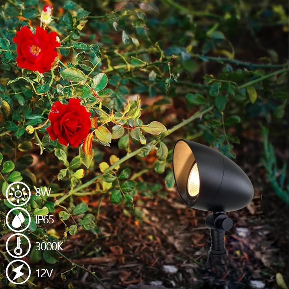 Leelands Low Voltage Landscape Lighting Fixture,Cast Aluminum 12V Landscape Spotlights 8W for LED Spot Lights Outdoor Tree Uplights Garden Yard Lights Water Resistant Black Finish Warm White Pack of 2