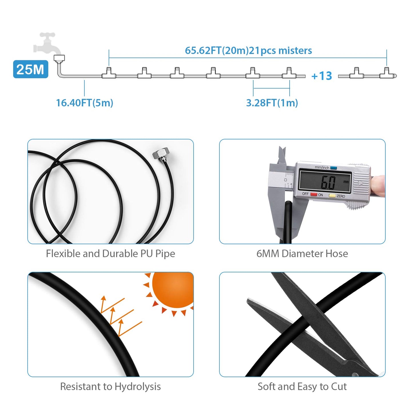lifeegrn Misting Cooling System, Outdoor Misting System for Patio, 82 FT Misting Line+21 Mist Nozzles+3/4" Brass Adapter,Outdoor Mister System for Patio Garden Trampoline Greenhouse