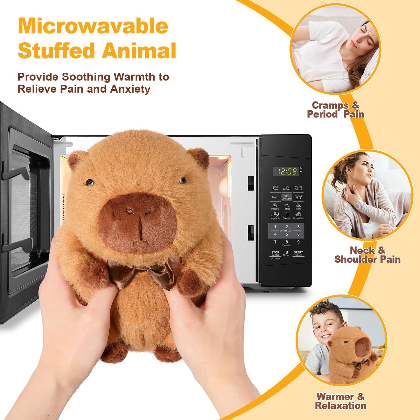 Ditucu Original Capybara Microwavable Weighted Stuffed Animal 2 lbs Heating Plush for Period Cramps Pain Plushies Toys Gifts for Kids Brown 9 inch