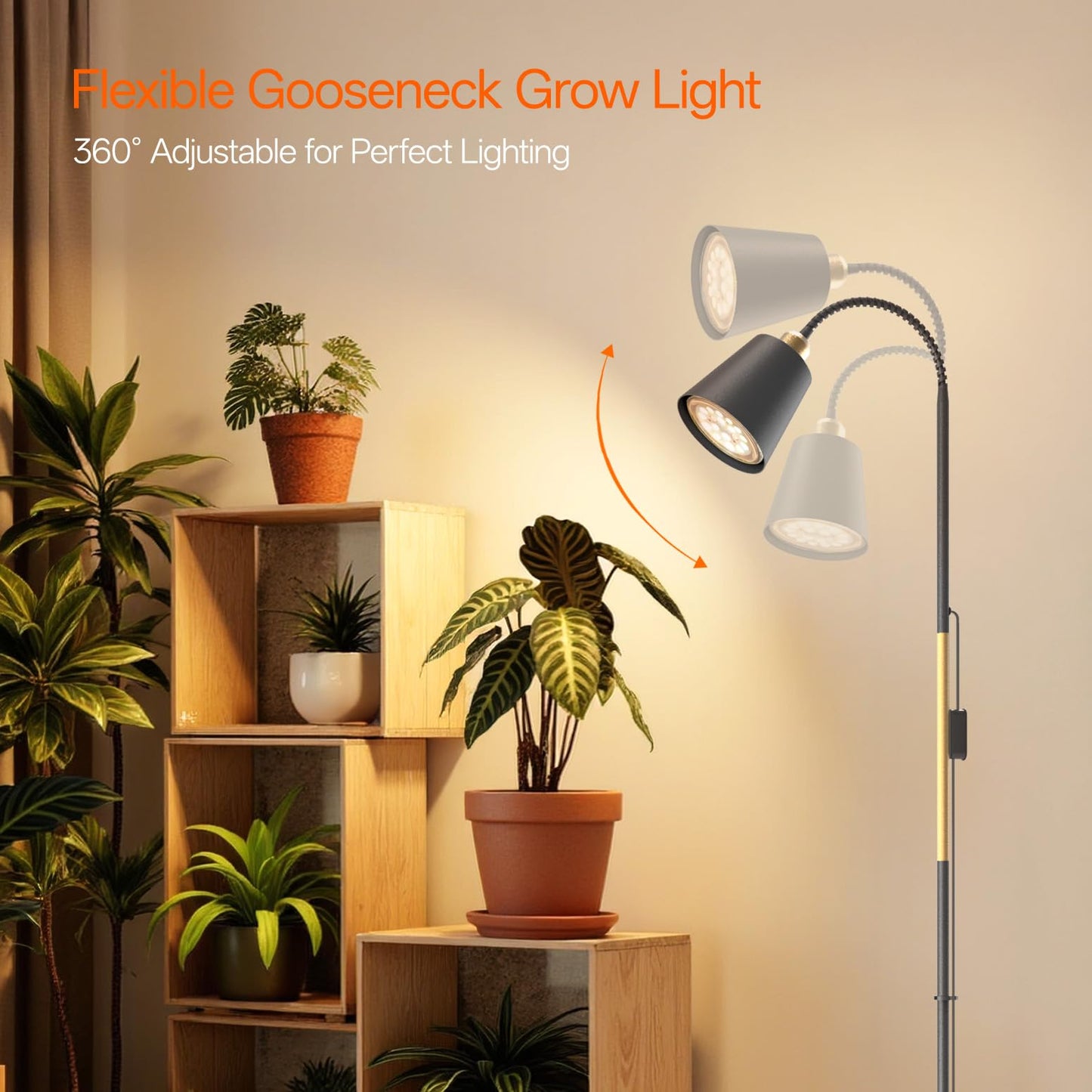 Bstrip Grow Light for Indoor Plants, 65" Tall Standing Grow Light, 18W Non-Dimmable LED Grow Light Bulb with Optical Lens, Full Spectrum Plant Light with Flexible Gooseneck & Timer