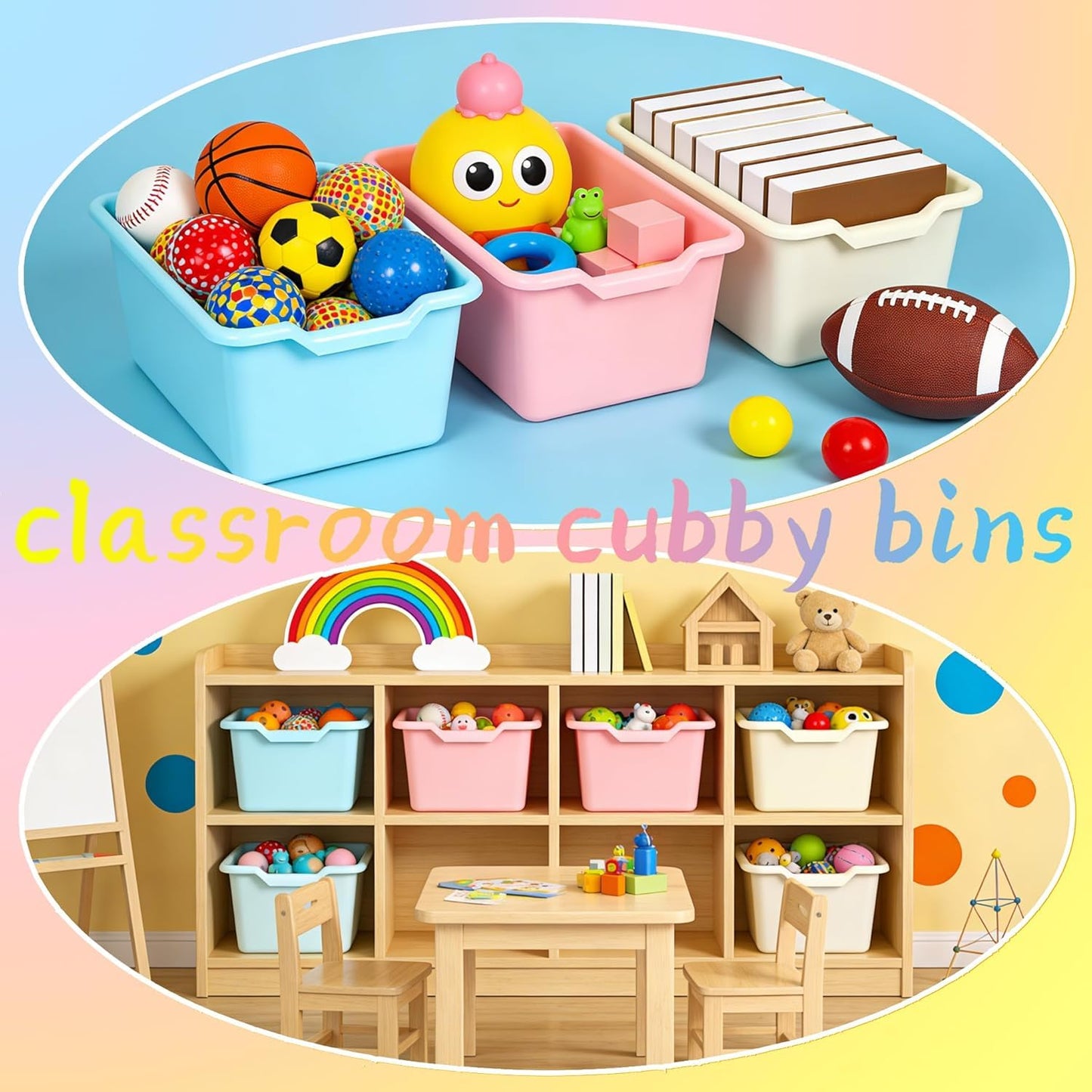 WUWEOT 16 Pack Cubby Storage Bins, Classroom Plastic Toys Bins Crafts Books Storage Bins, Easy-to-Grip Stackable Organizer for Classroom, Nursery, Playrooms And Home Organization
