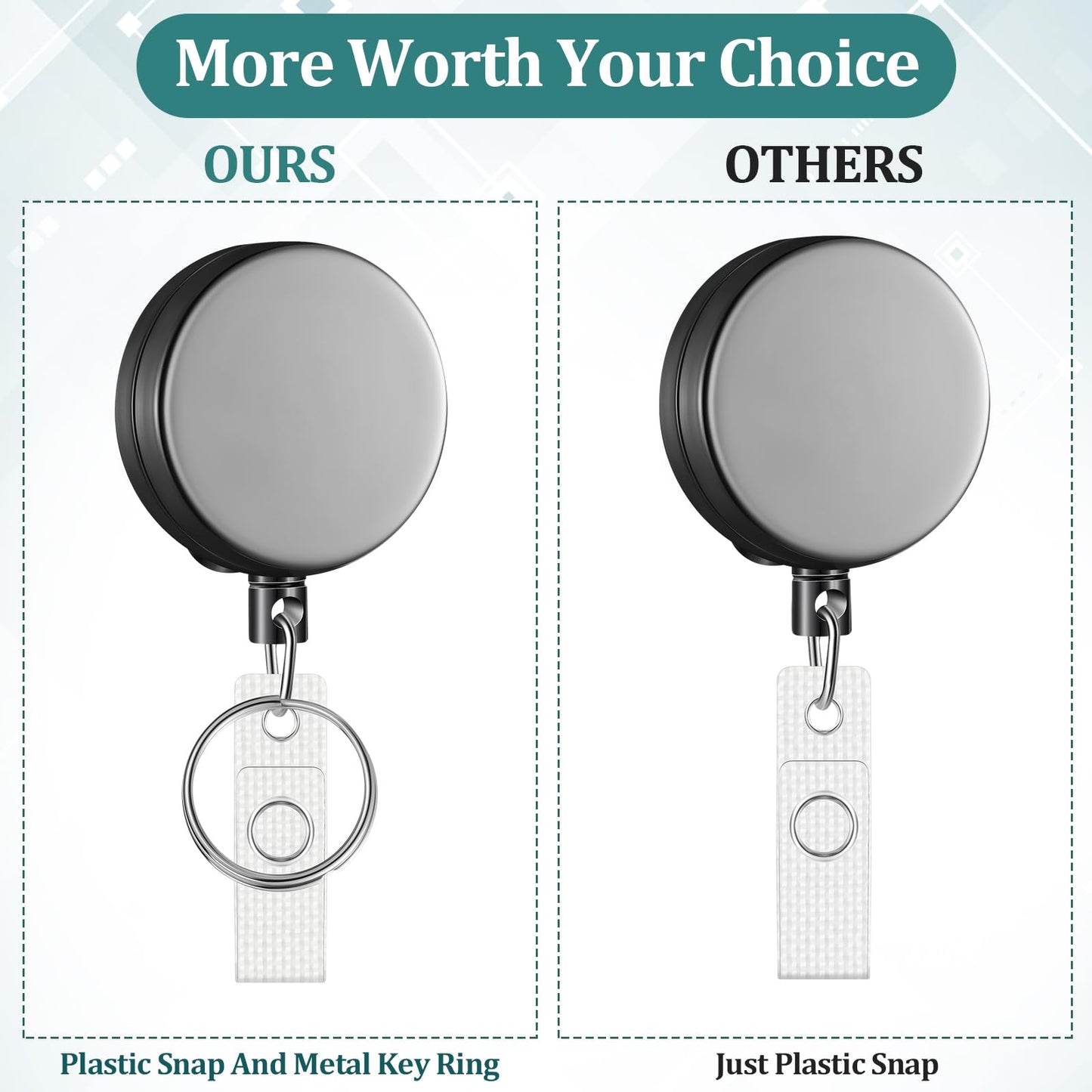 Leelosp Heavy Duty Retractable Badge Holder Reel Metal ID Badge Holder with Belt Clip Keyring Retractable Clip Bulk Card for Work Employee Doctor Nurse Gifts(Glossy Grey)