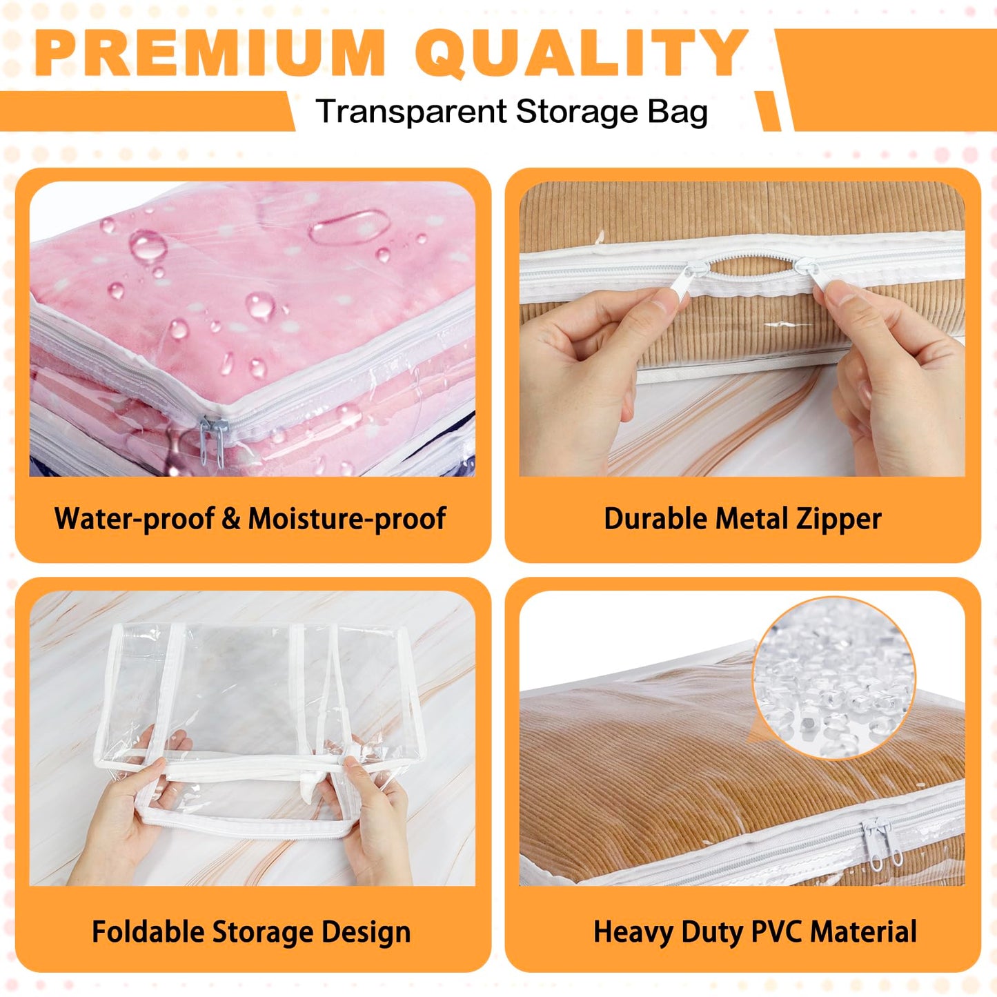 Heonay Clear Zippered Storage Bags Plastic Sweater Storage Bags with Zipper 6 Packs Clothing Organizer for Blankets Linen Sweater Bed Sheet Quilt Clothes Pillow (12 x 12 x 4 Inch)