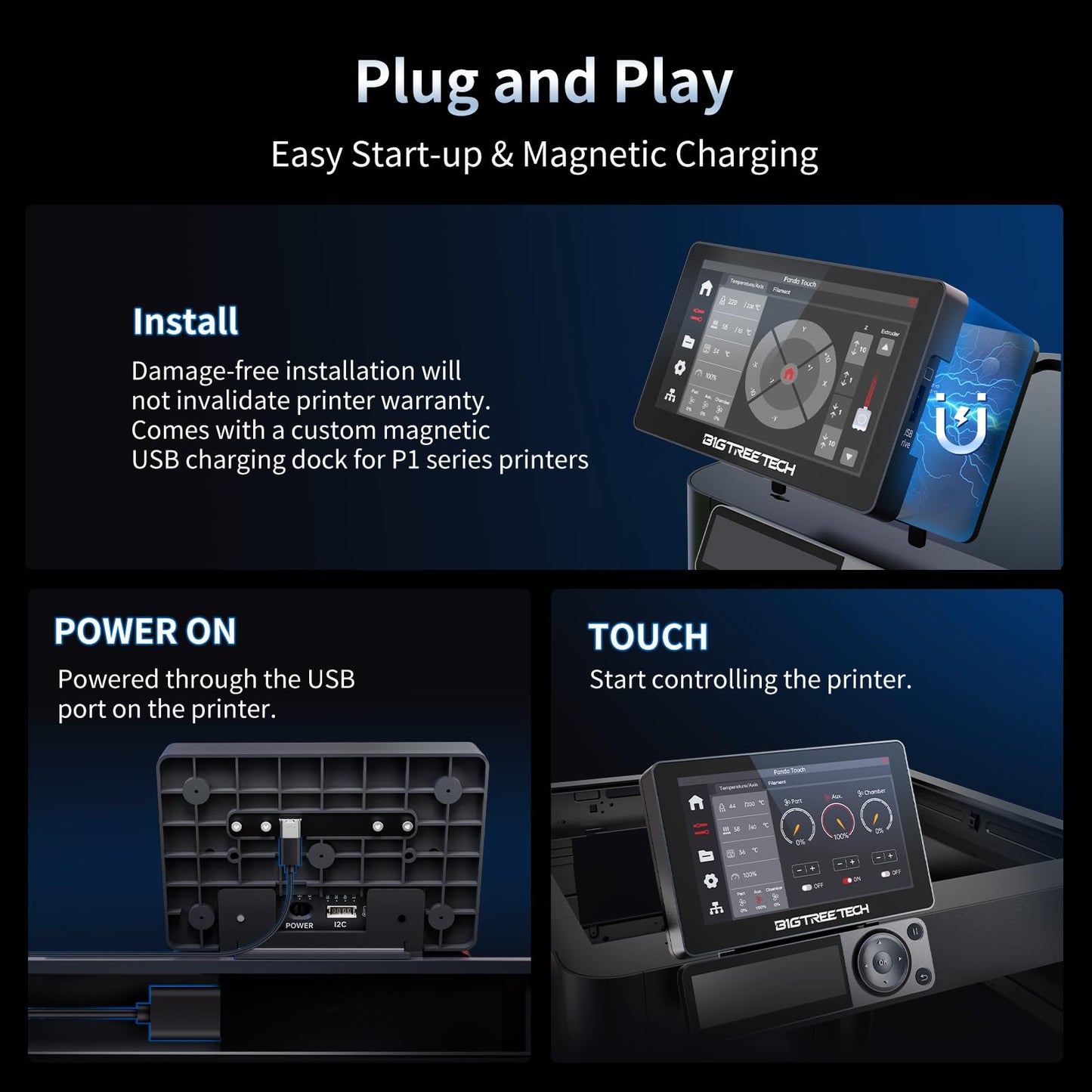 BIGTREETECH Panda Touch, Compatible with Bambu-lab P1S/P1P/X1C/A1/A1 Mini 3D Printers, Touch Screen Upgrade Kit, Support AMS and Multi-Printers Management, Please Check Firmware Compatibility First