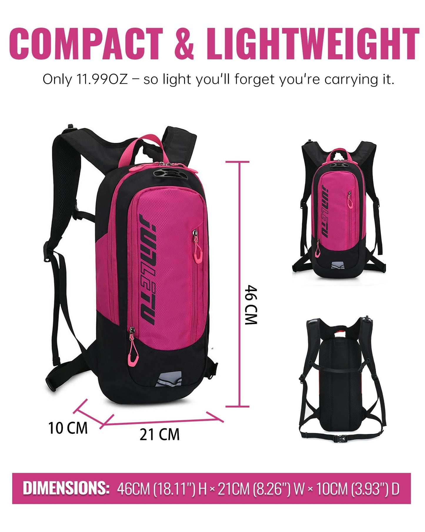 Clakllie Portable Cycling Backpack with 2L Water Bladder Hydration Pack for Men Women Hiking Ski Running Biking Camping,OT04-Pink