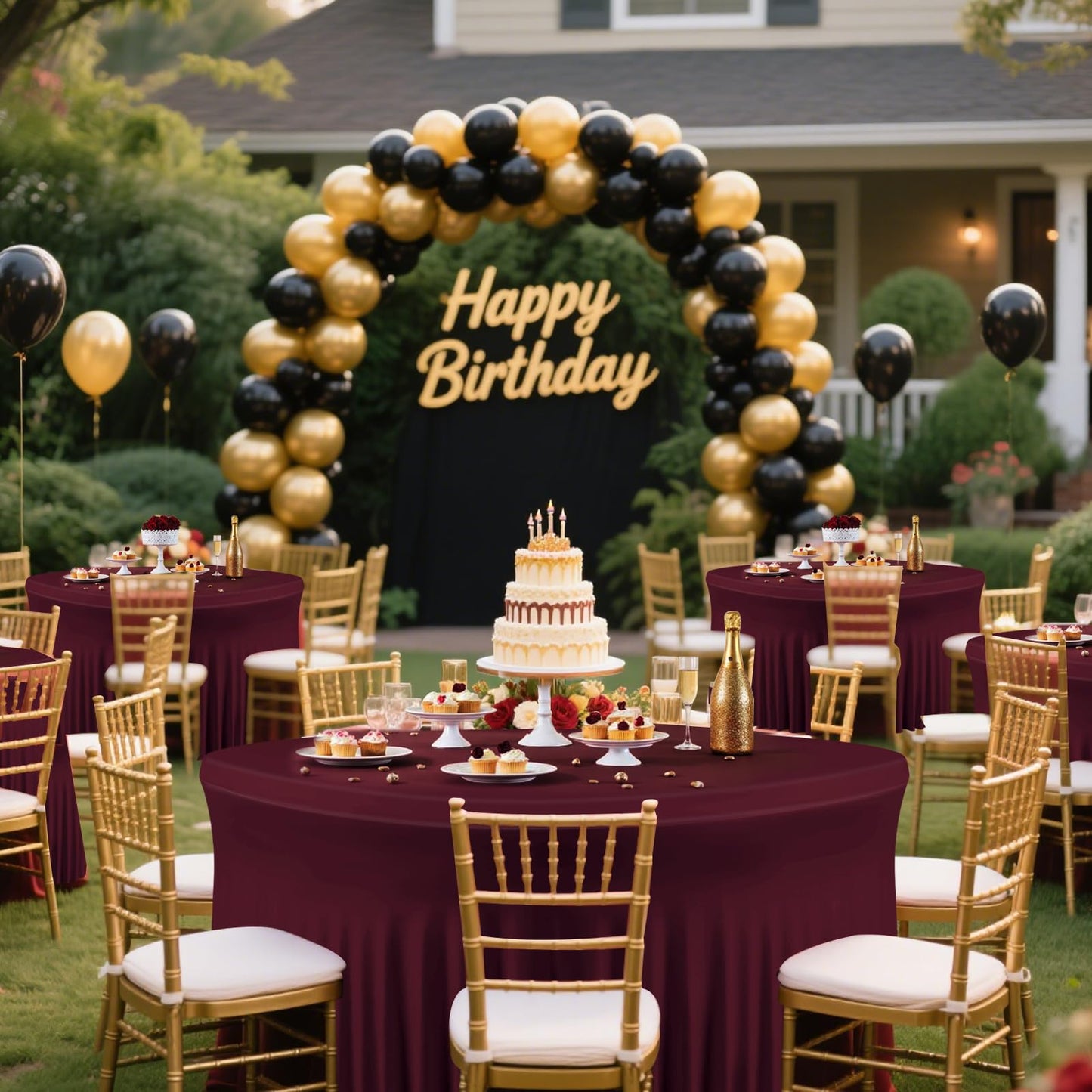 6 Pack Burgundy Tablecloths for Round Table, 60 Inch Round Tablecloth Fabric, Fitted Table Covers for 5 FT Circle Tables for Wedding Birthday Photography Themed Party Banquet Holidays Red Party Decor