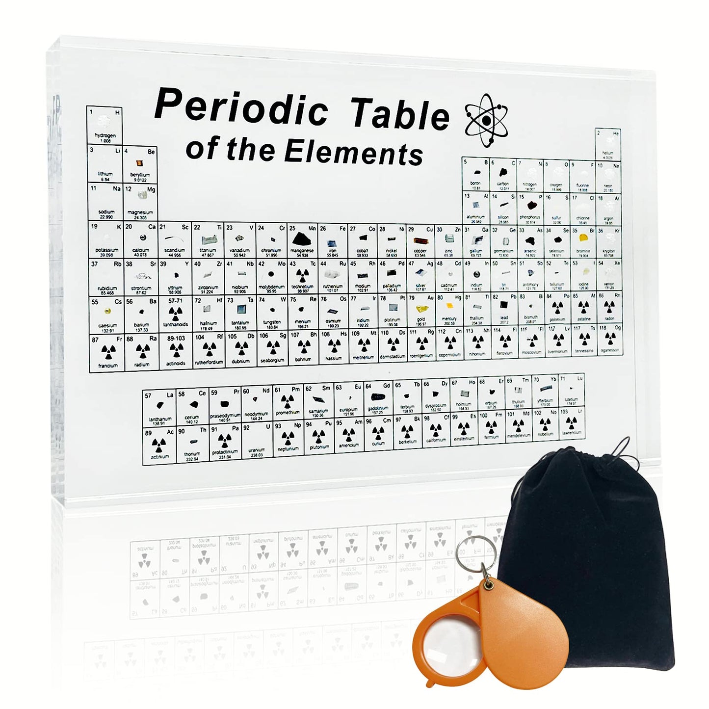 Large Periodic Table with Real Elements Inside, Acrylic Periodic Table with Flannel Bag, Chemistry Gifts for Kids Adults Teacher(8.3" x 5.5")